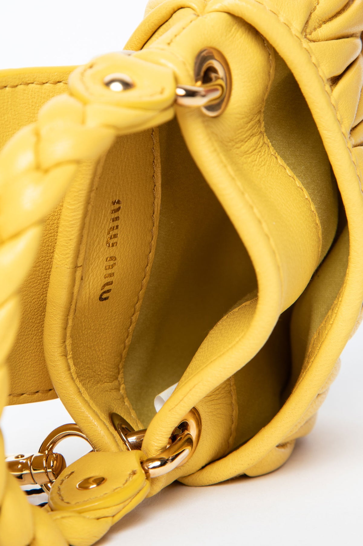 Miu Miu Yellow Matelassé Nappa Mini Coffer Bag