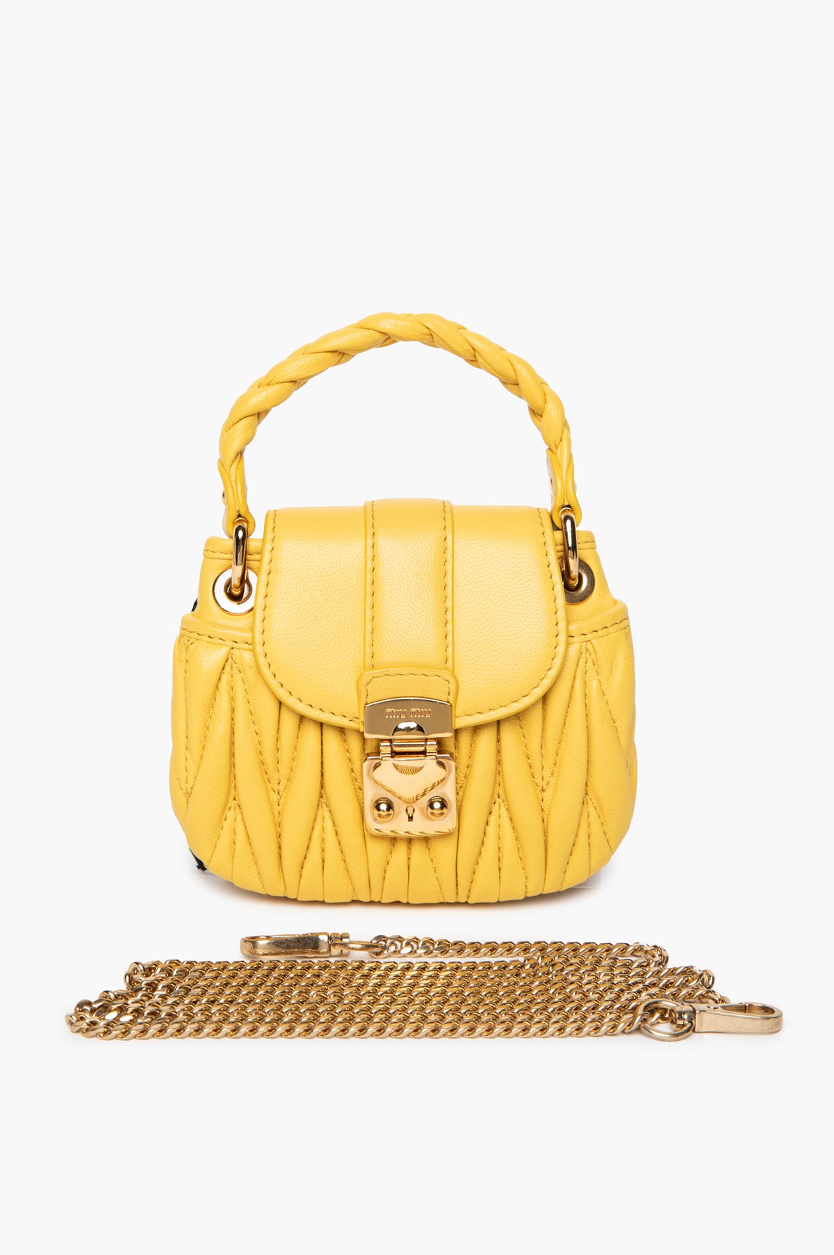 Miu Miu Yellow Matelassé Nappa Mini Coffer Bag