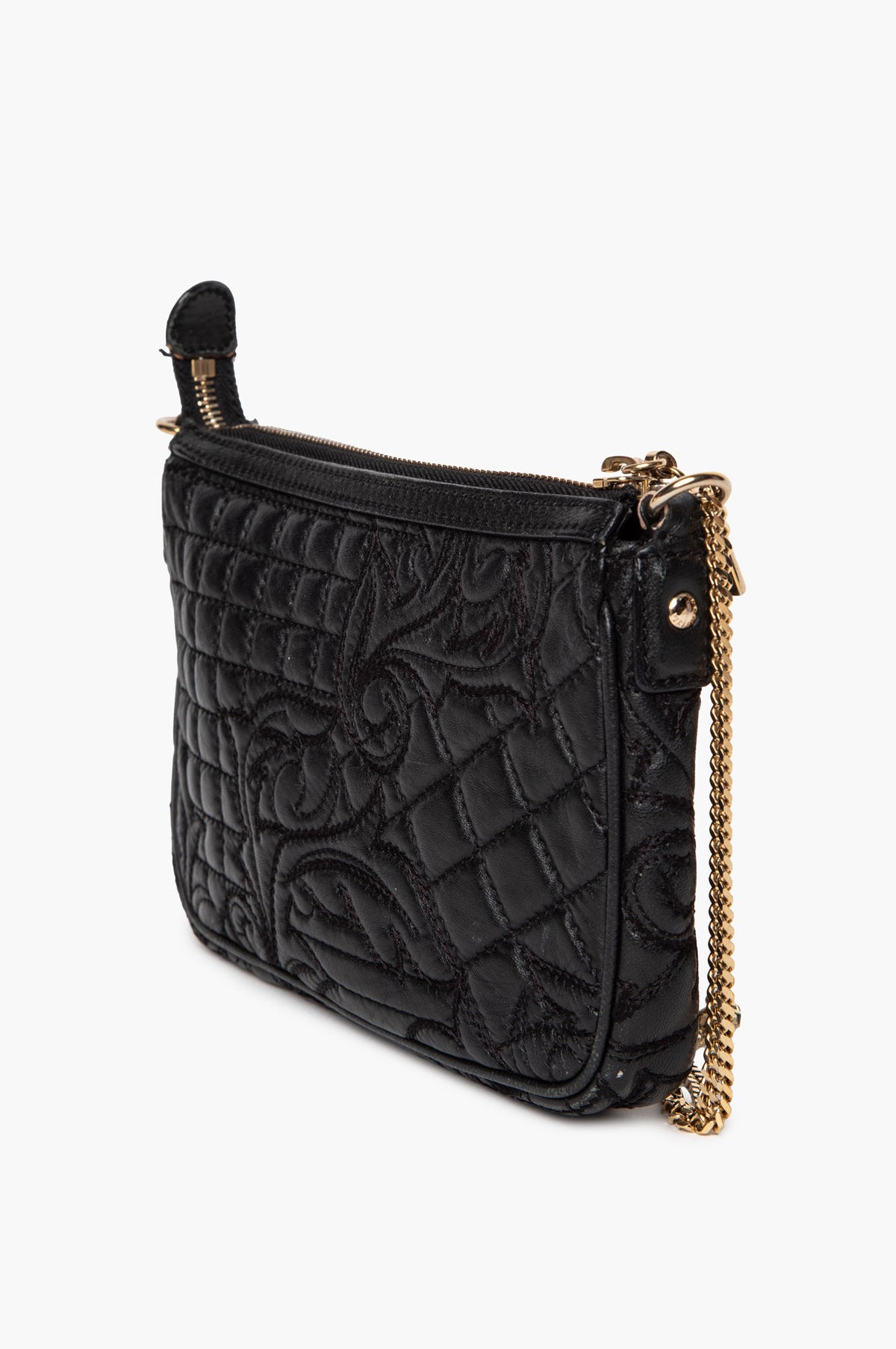 Versace Baroque Quilted Black Leather Vanitas Chain Bag