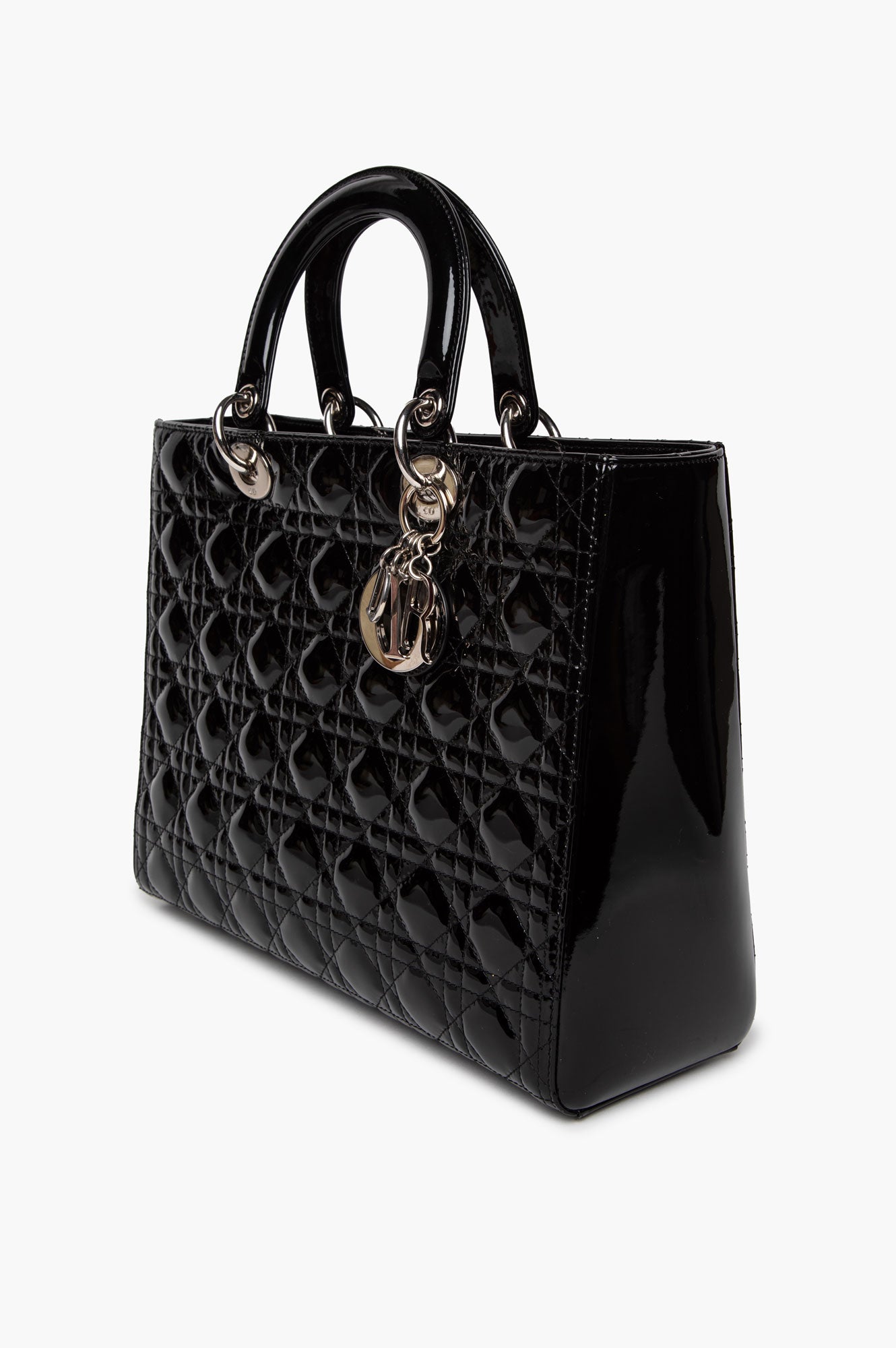 Christian Dior Black Patent Cannage Large Lady Dior Bag