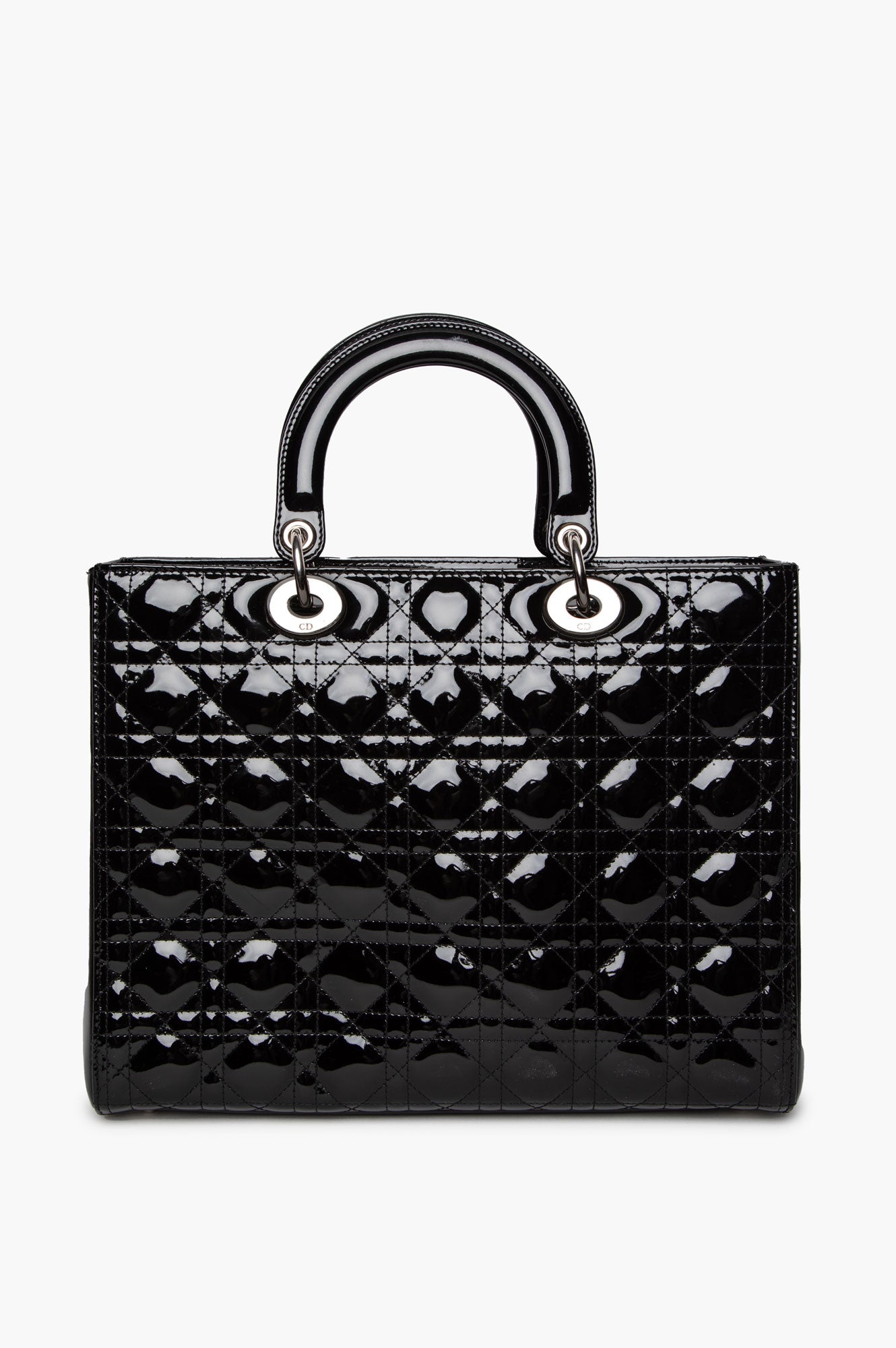Christian Dior Black Patent Cannage Large Lady Dior Bag