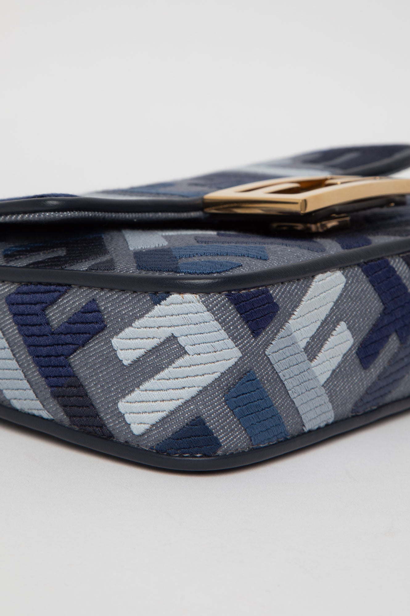 Fendi Blue FF Embroidery Baguette Mini Bag