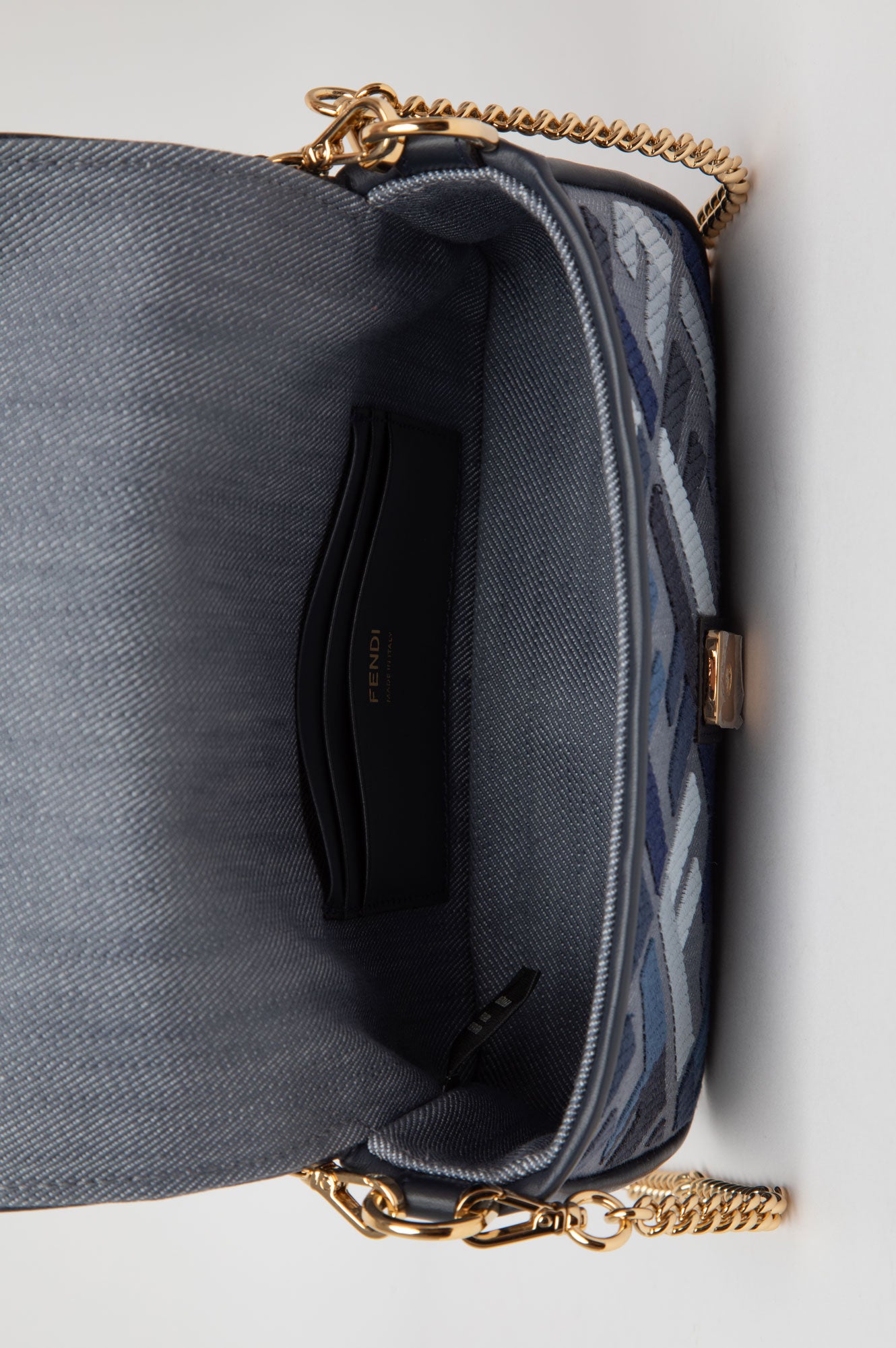 Fendi Blue FF Embroidery Baguette Mini Bag