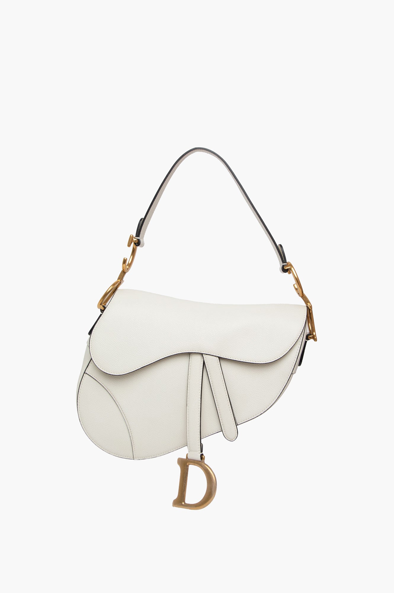 Christian Dior White Medium Saddle Leather Bag