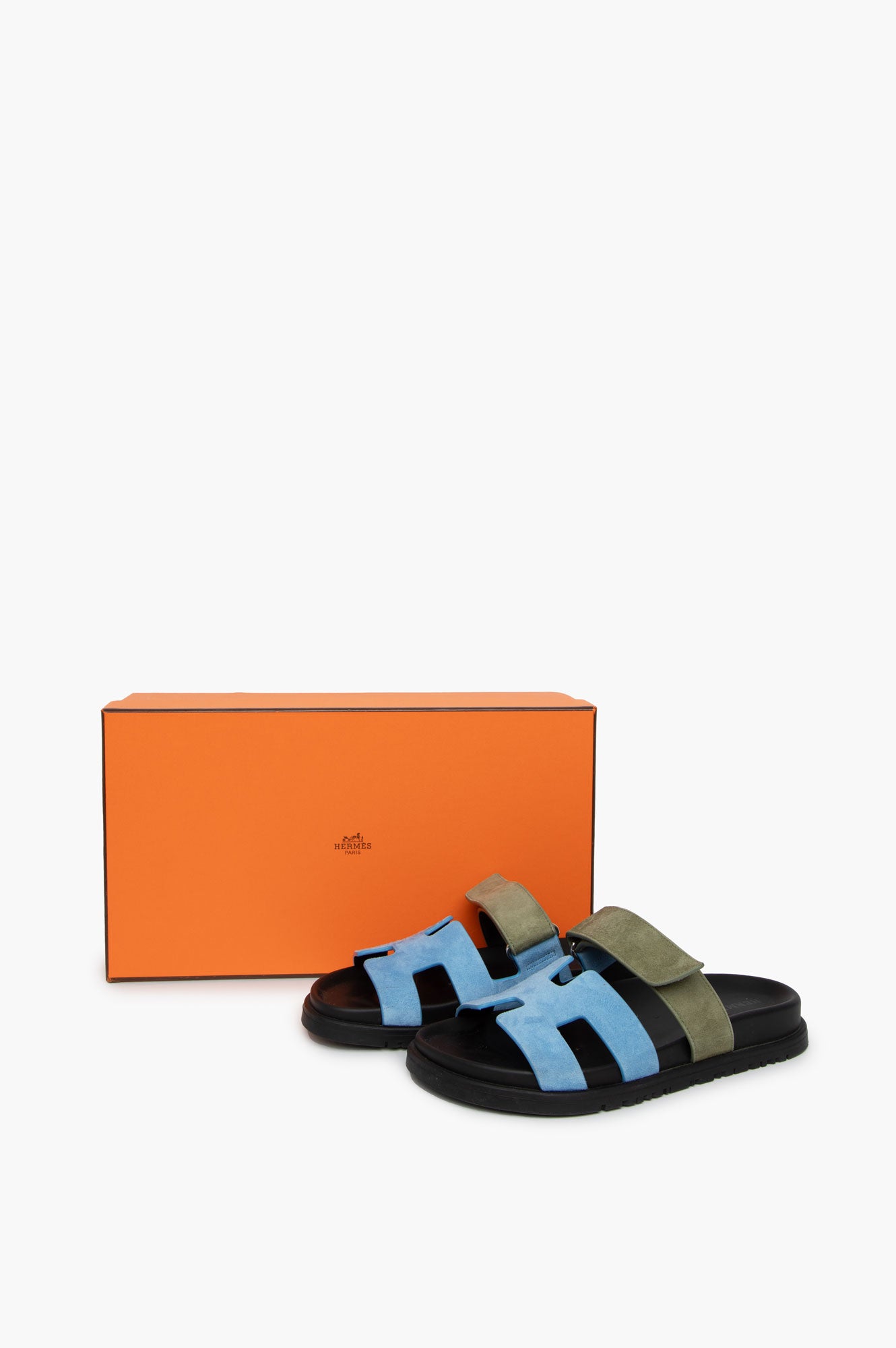 Hermes Blue And Green Suede Chypre Sandal Size 36.5