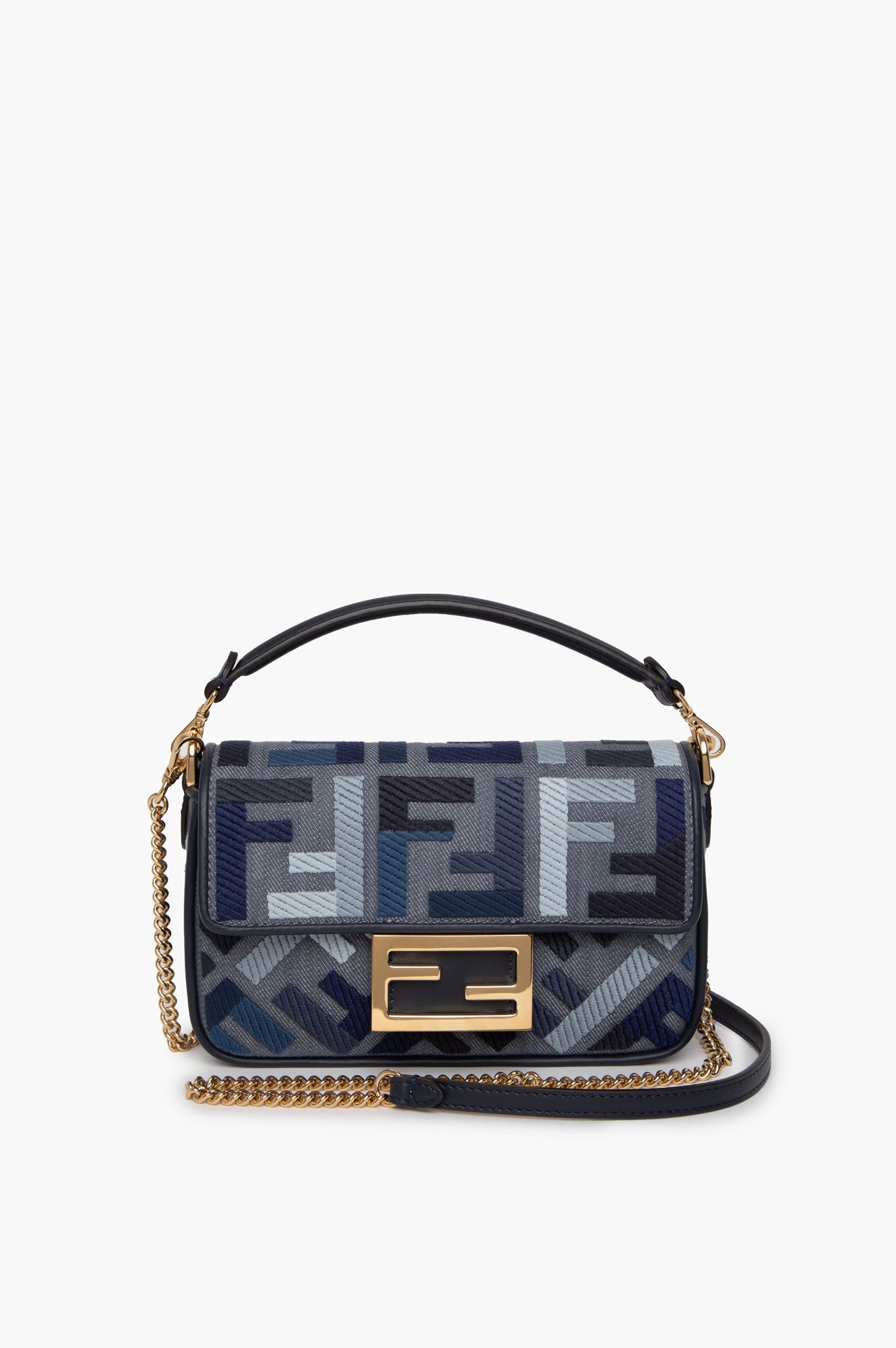 Fendi Blue FF Embroidery Baguette Mini Bag