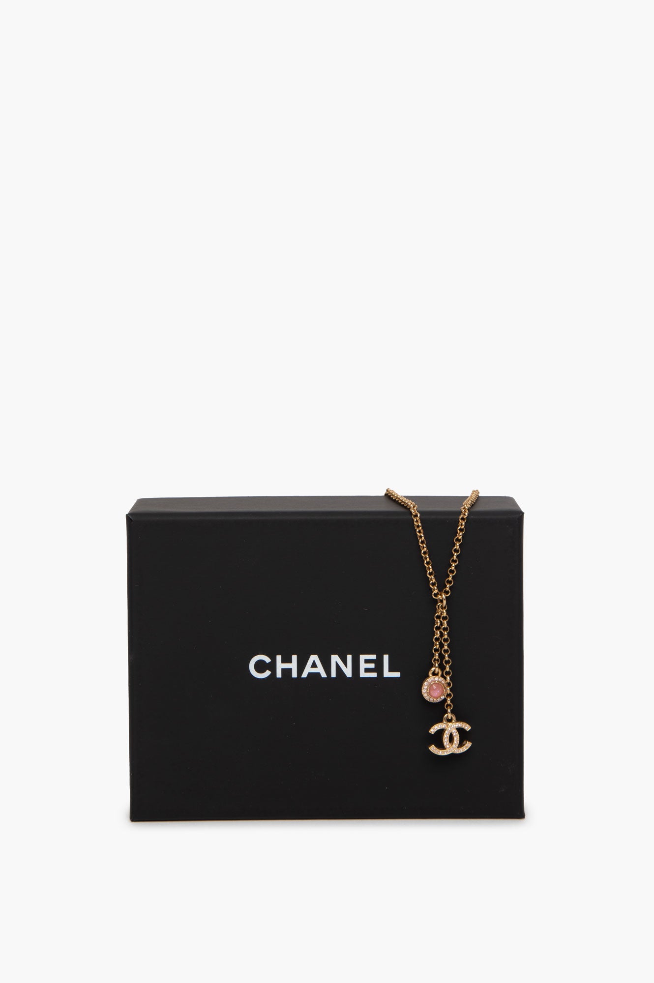 Chanel Gold Tone With Drop Pendant CC Logo Necklace