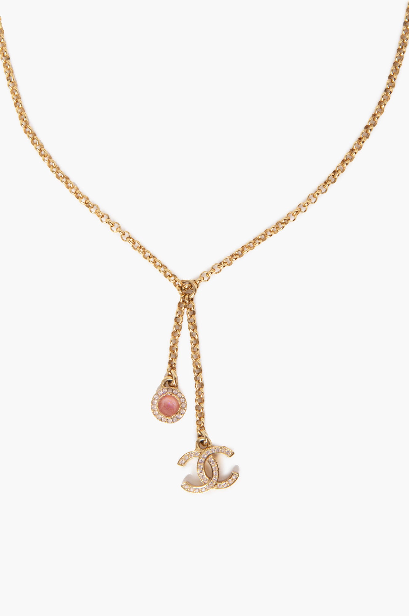 Chanel Gold Tone With Drop Pendant CC Logo Necklace