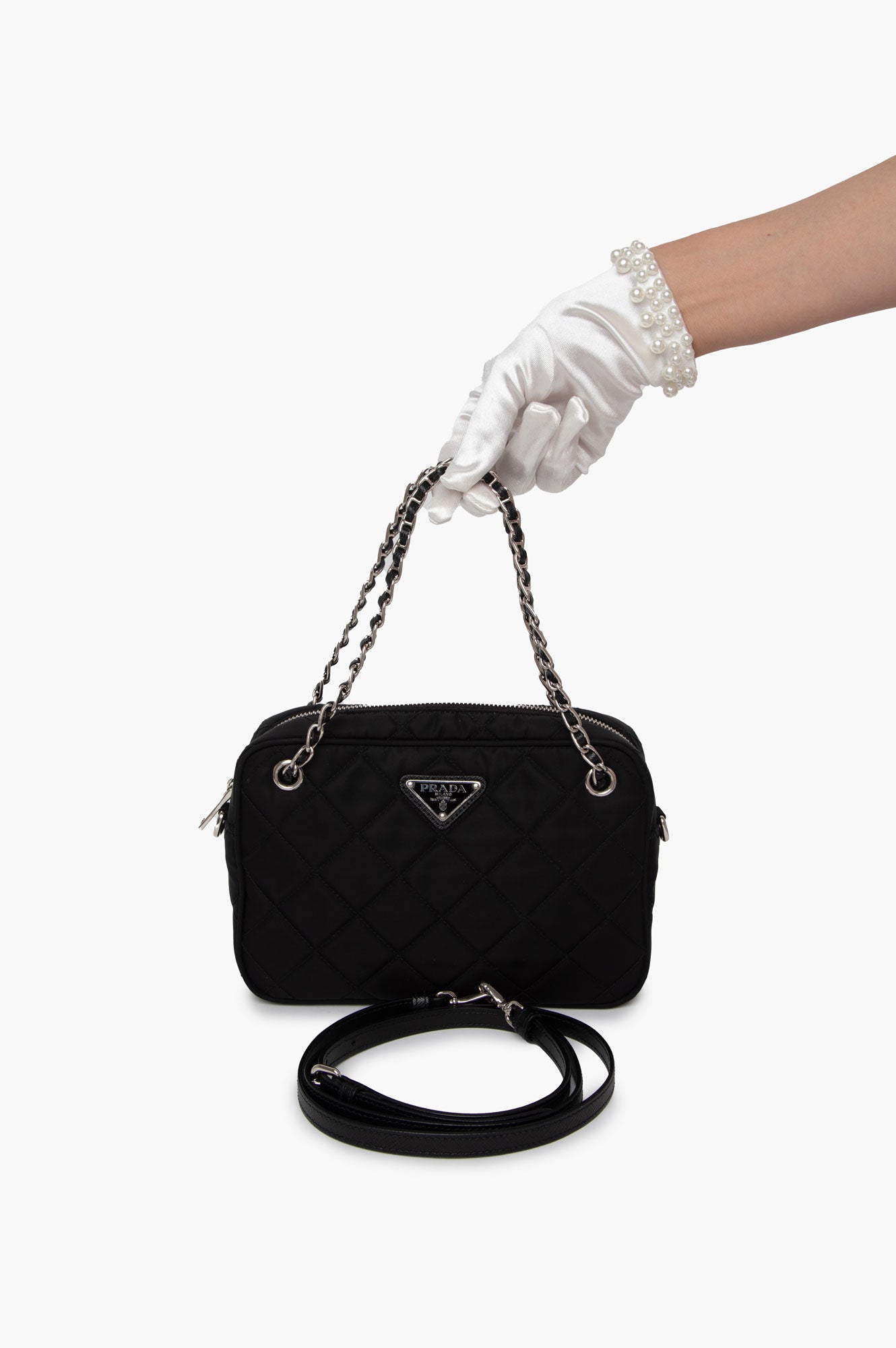 Prada Black Nylon Tessuto Impuntu Quilted Bandoliera Bag