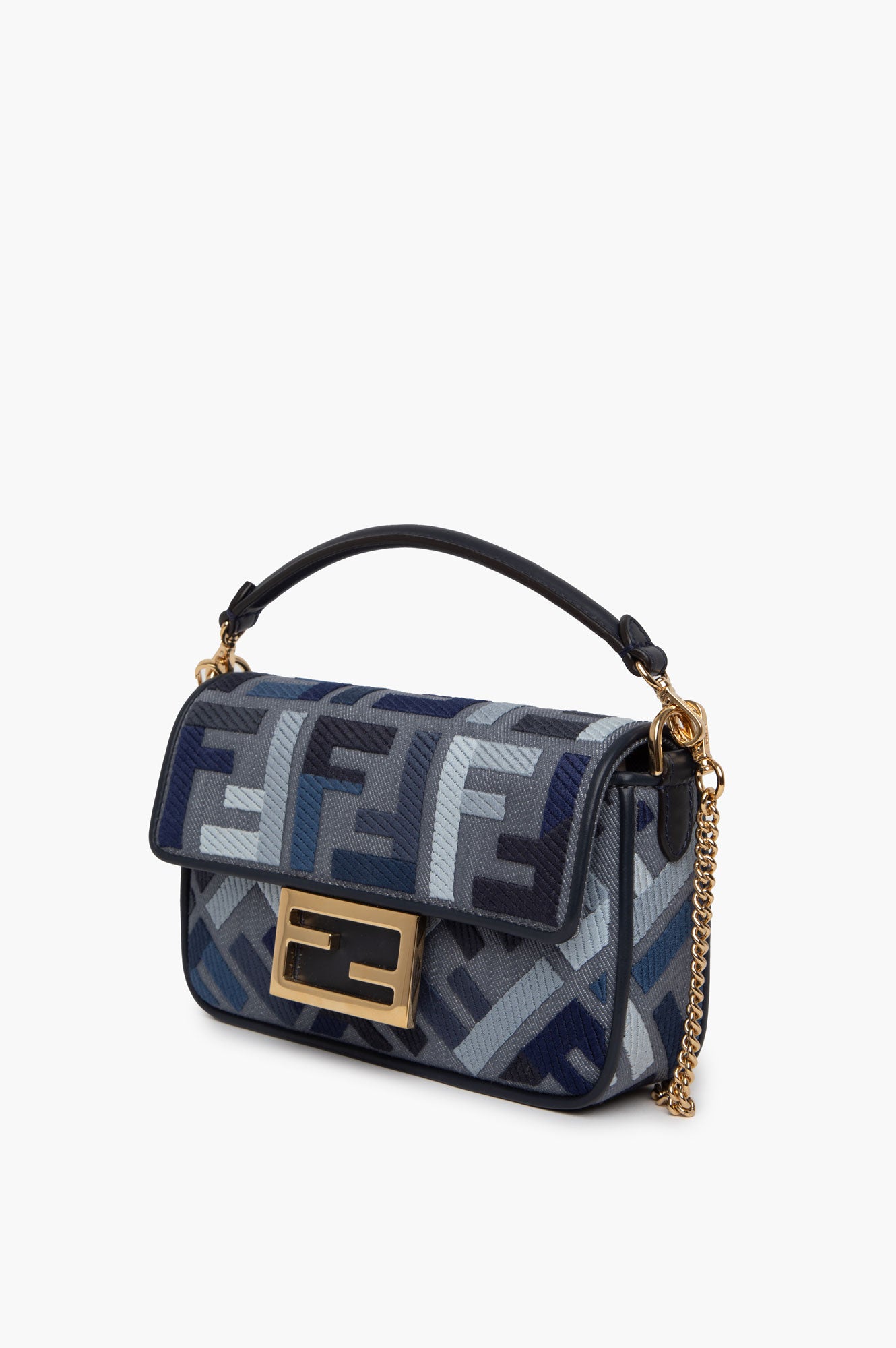 Fendi Blue FF Embroidery Baguette Mini Bag