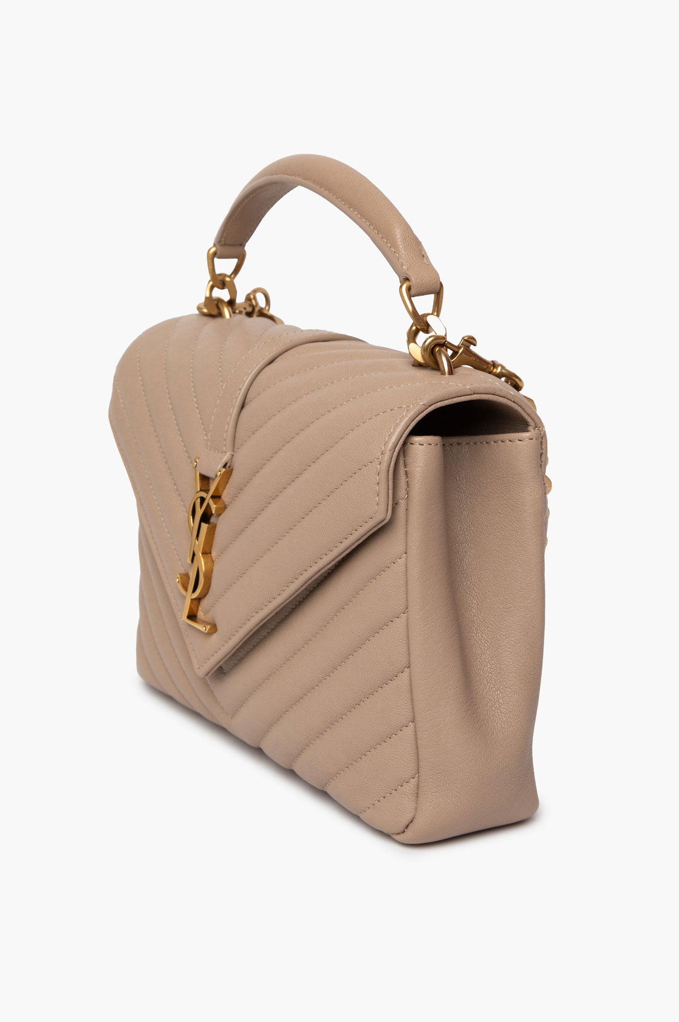 Saint Laurent Dark Beige Chevron Matelassé Leather Medium College Bag