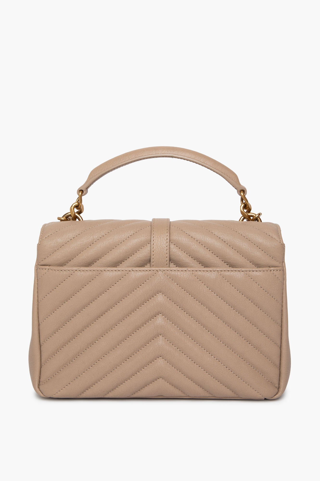 Saint Laurent Dark Beige Chevron Matelassé Leather Medium College Bag