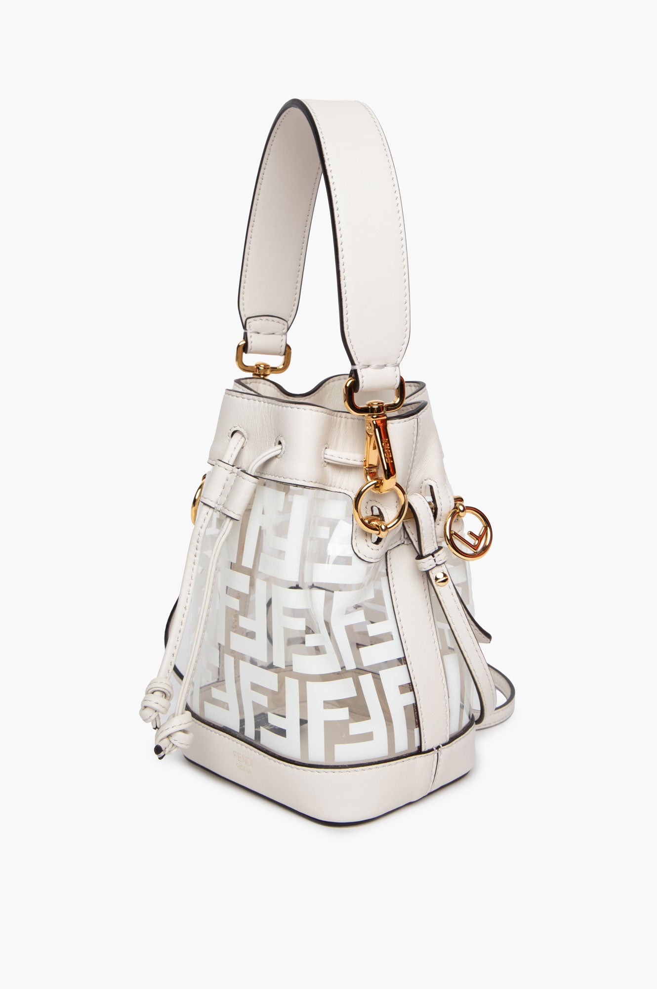 Fendi White Zucca Print Vinyl and Leather Mini Bucket Bag