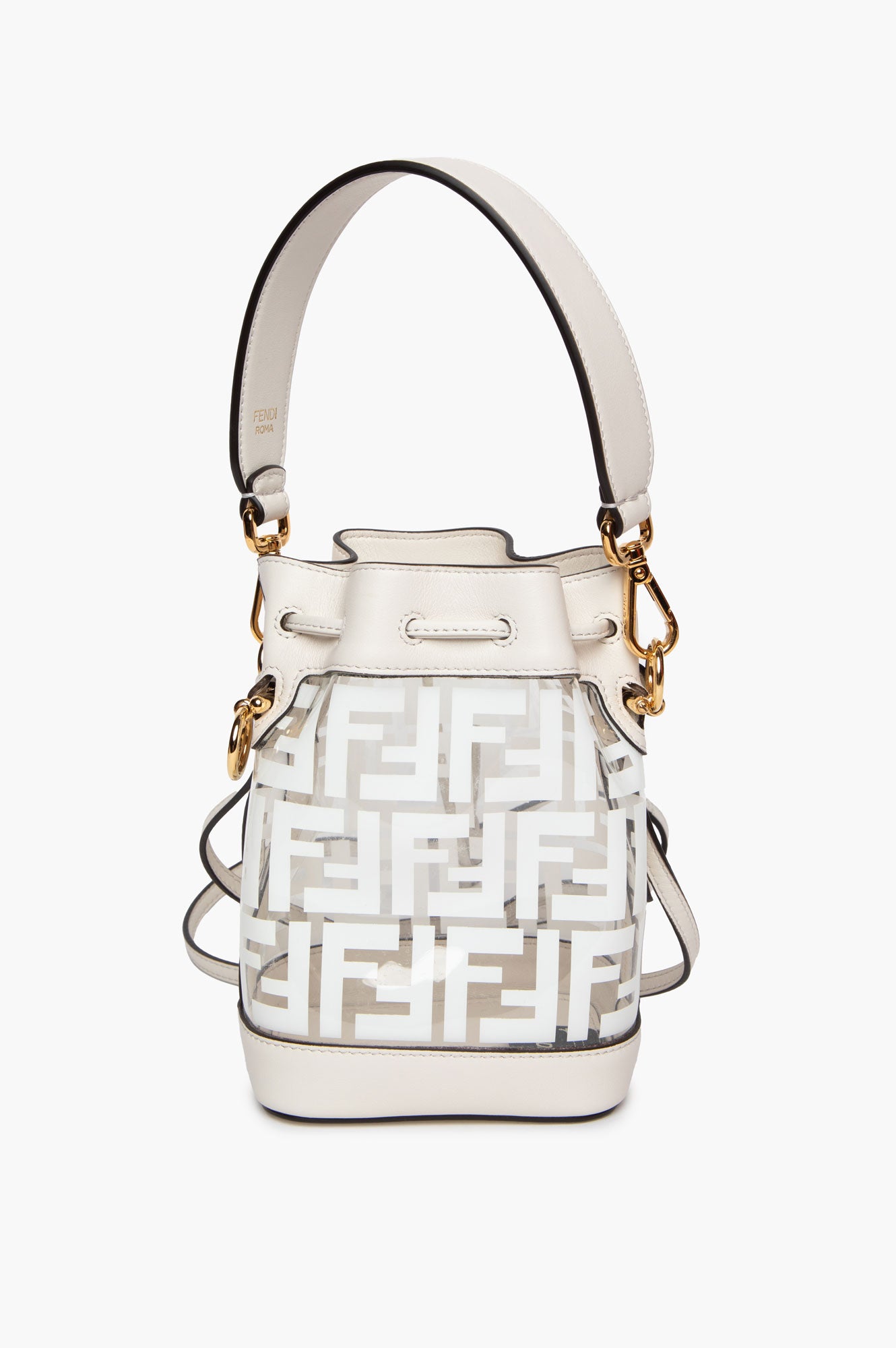 Fendi White Zucca Print Vinyl and Leather Mini Bucket Bag