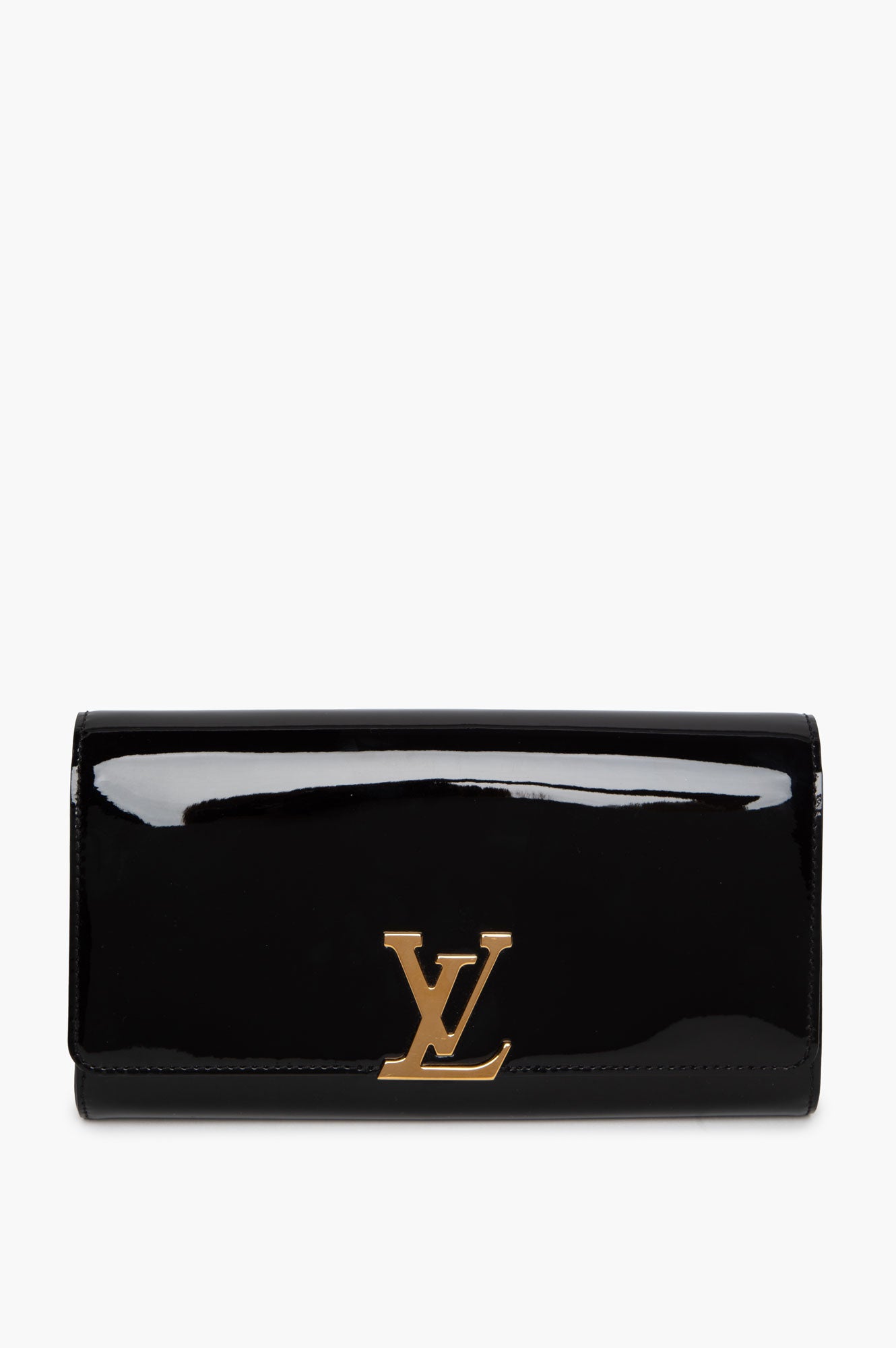 Louis Vuitton Black Vernis GHW Logo Louise Clutch