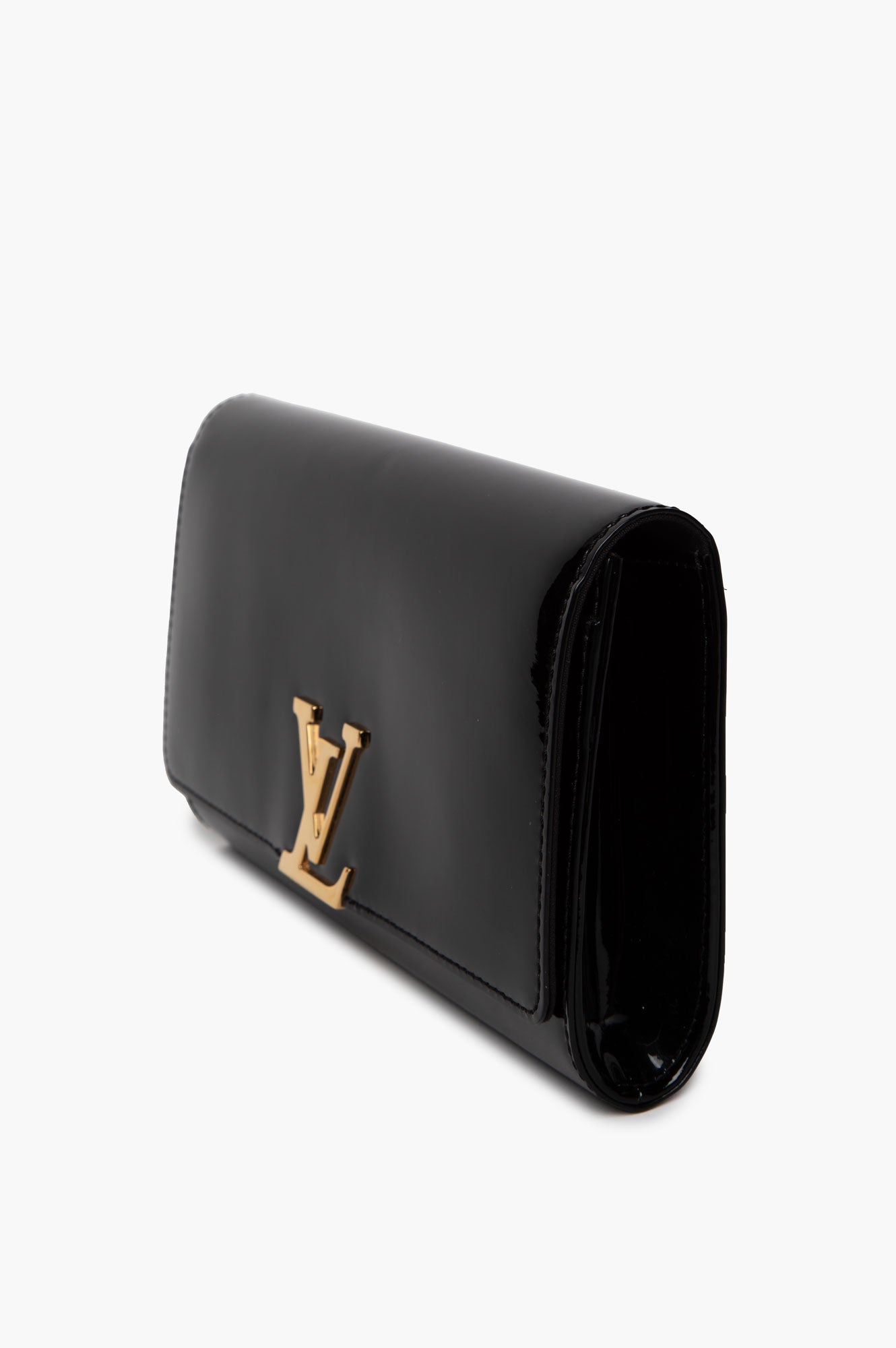 Louis Vuitton Black Vernis GHW Logo Louise Clutch
