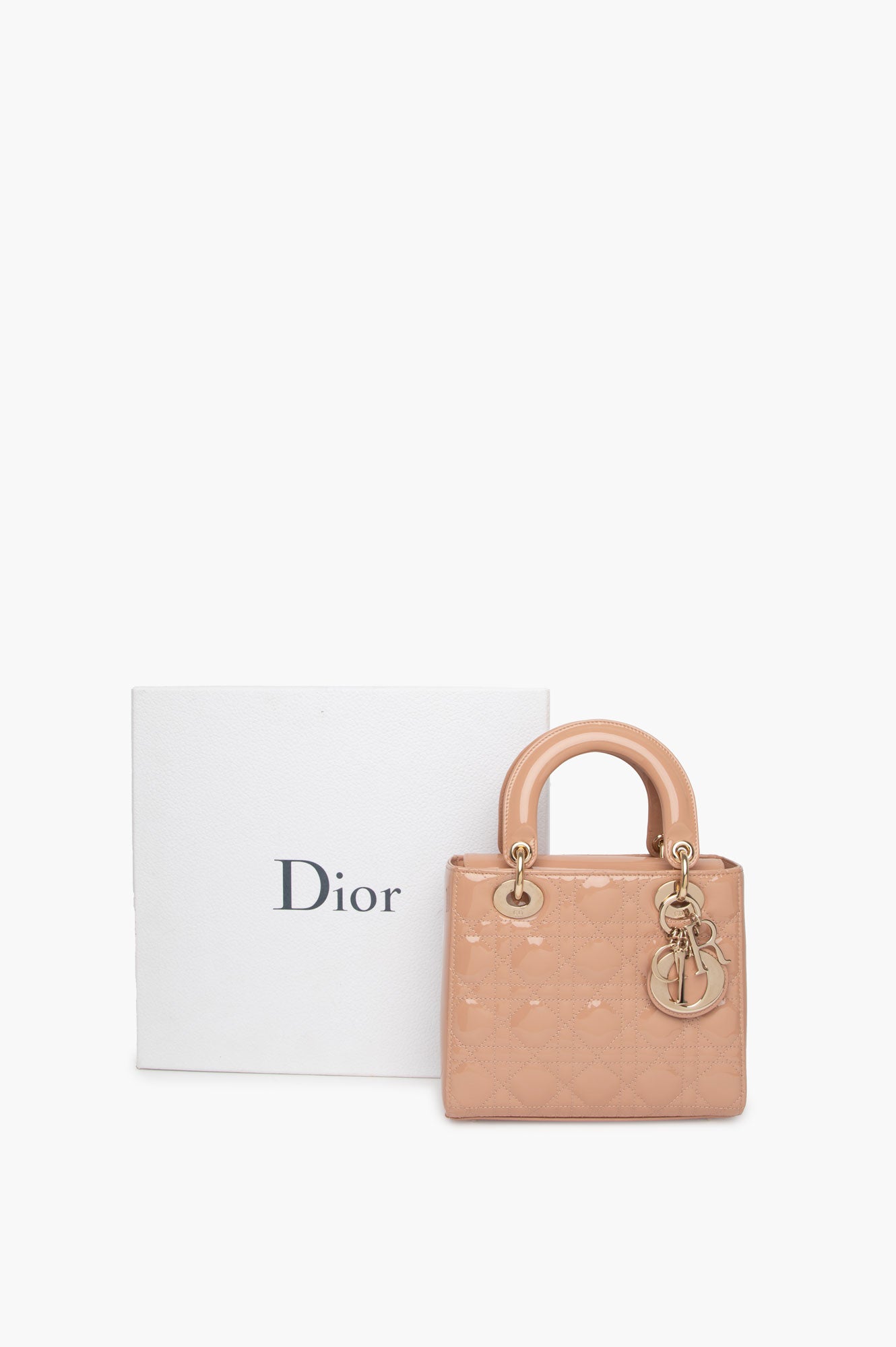 Christian Dior Beige Lady Dior Patent Small Bag