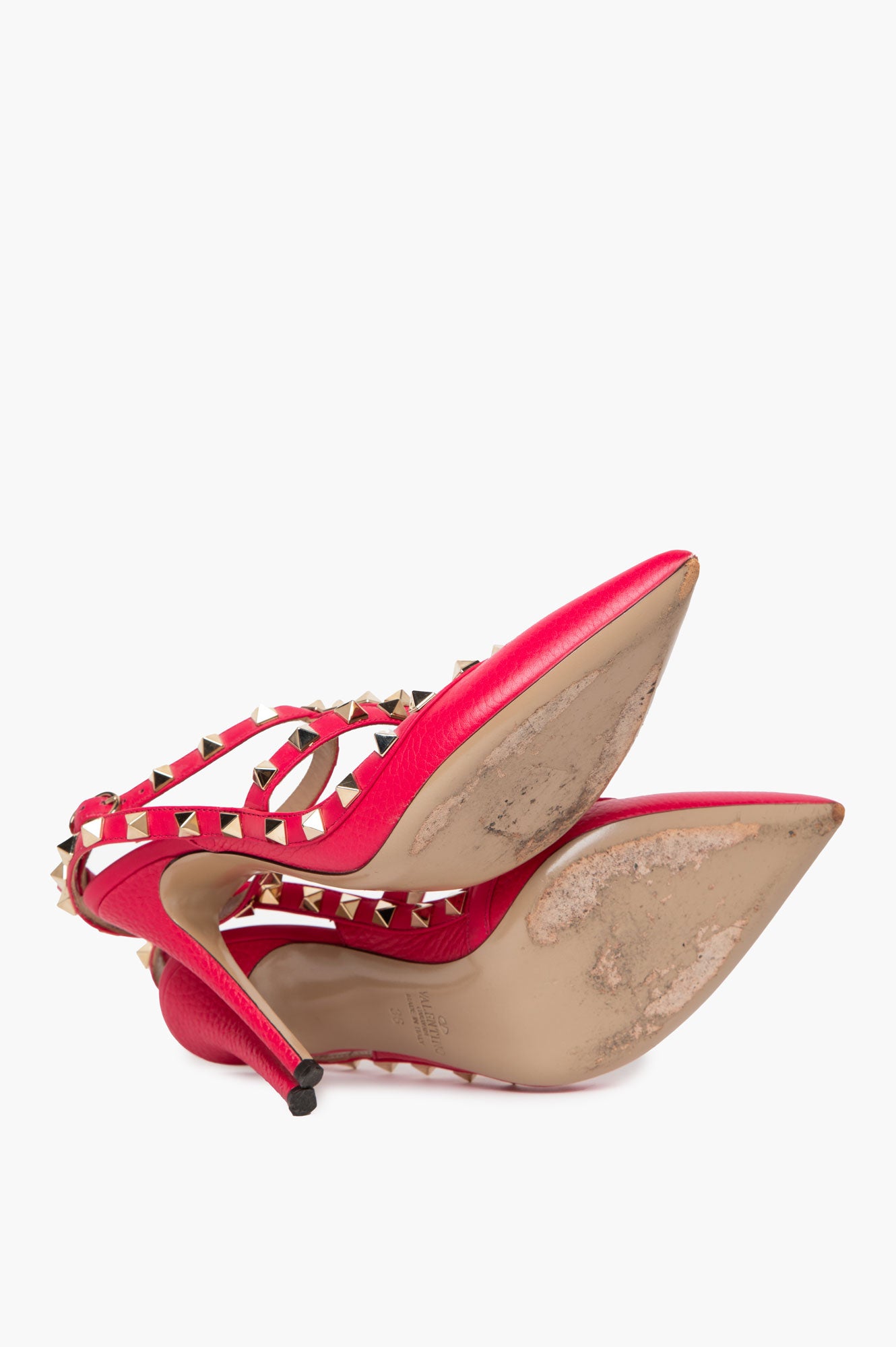Valentino Garavani Hot Pink Grained Leather Rockstud Cage Pumps Size 36