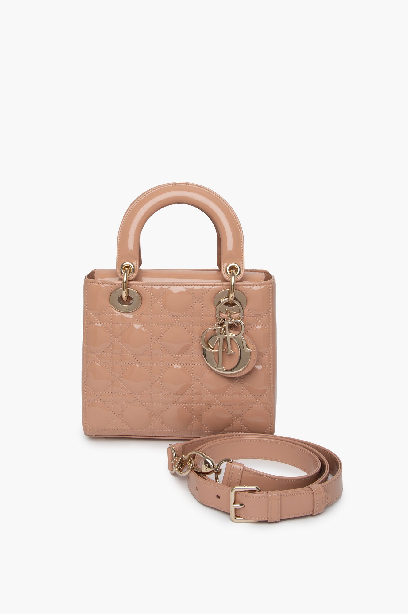 Christian Dior Beige Lady Dior Patent Small Bag
