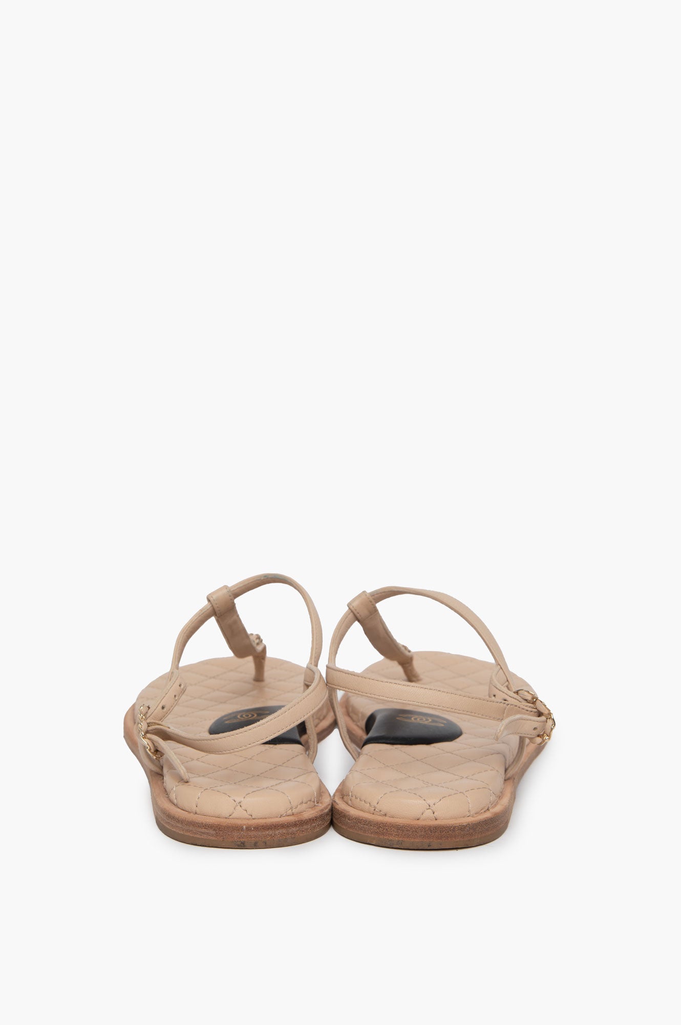 Chanel Beige Lambskin Chain Thong Sandals Size 39C