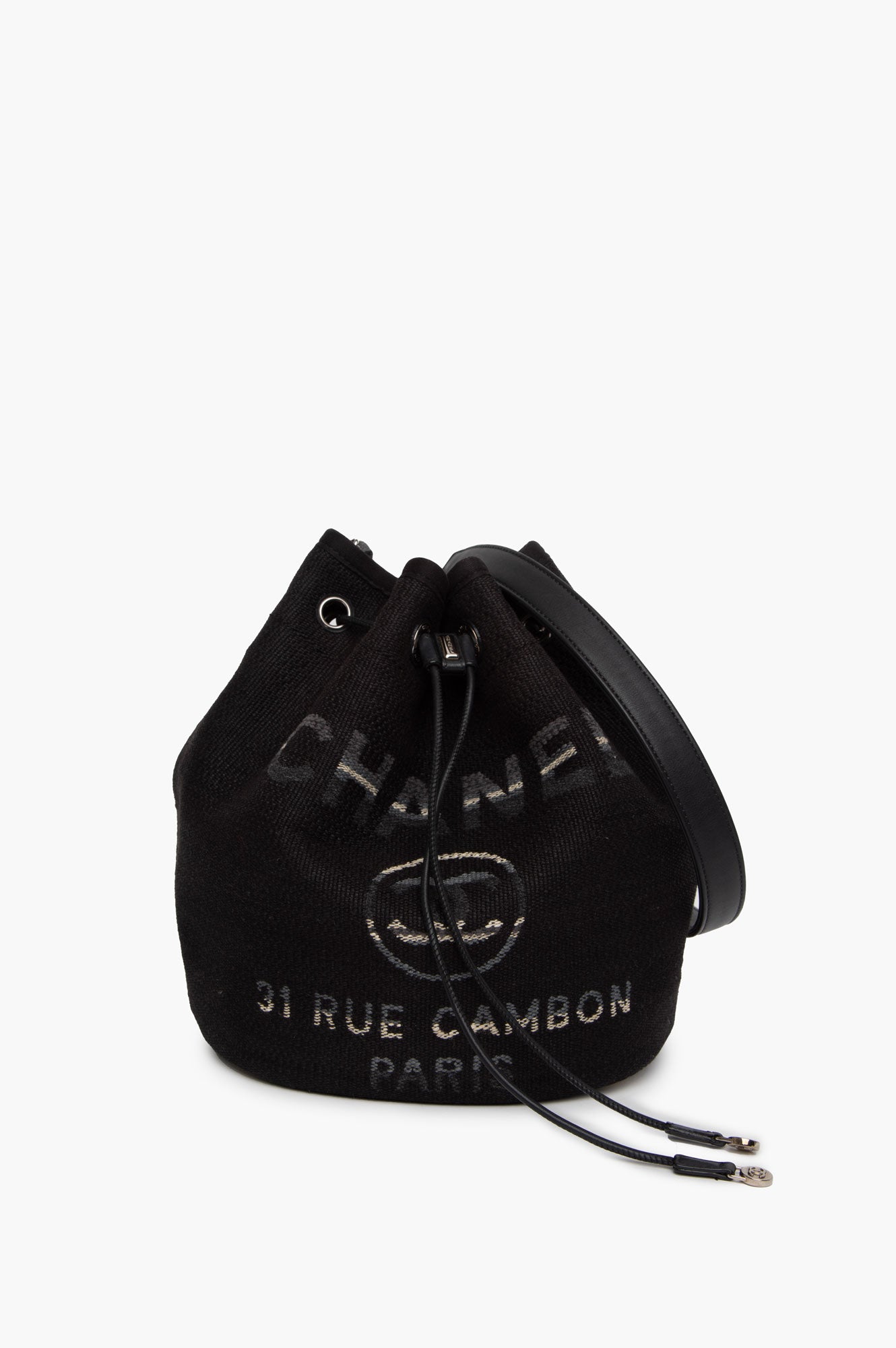 Chanel Black CC Deauville Drawstring Bucket Bag