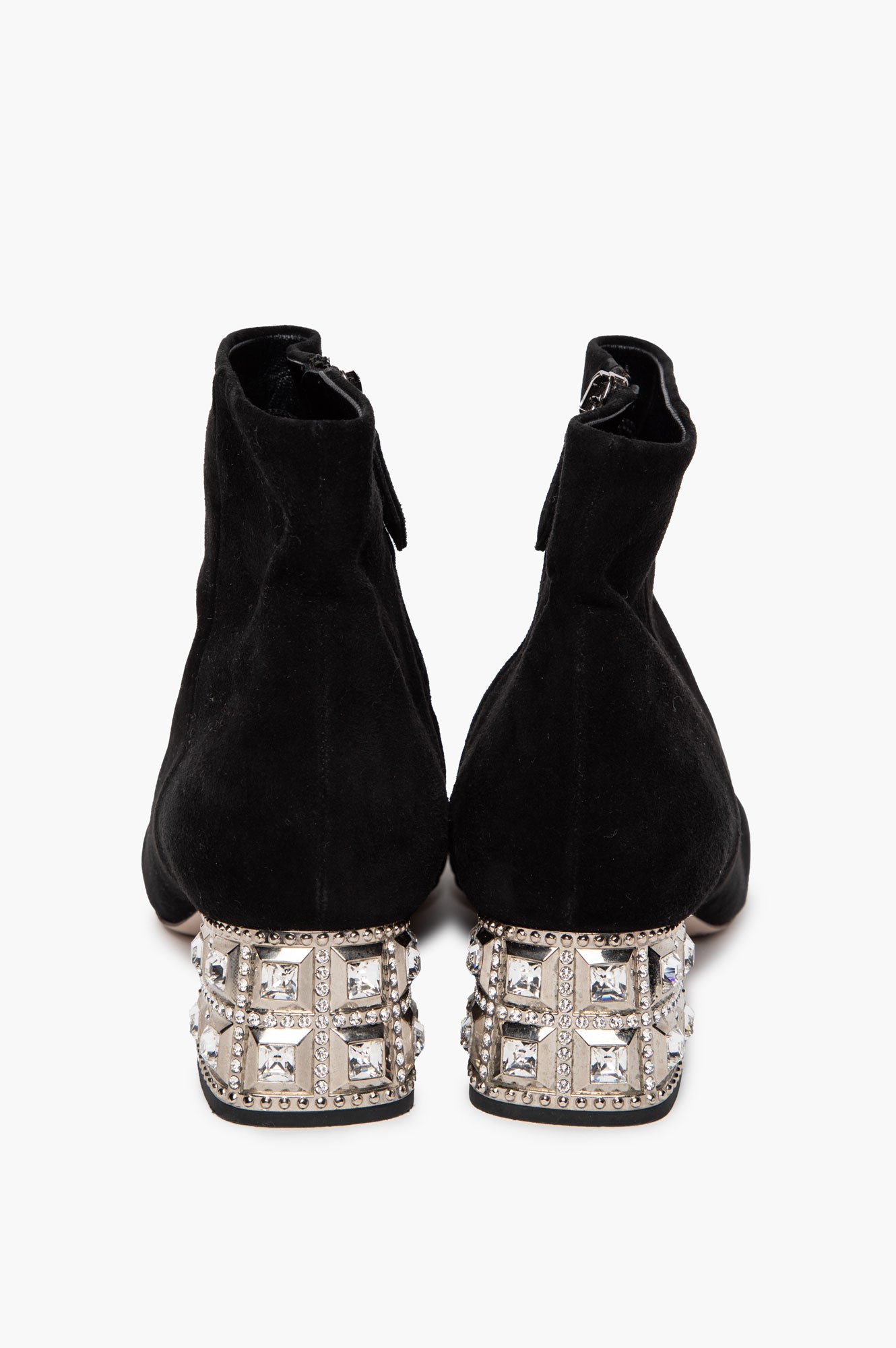 Miu Miu Black Suede Crystal Embellished Heel Ankle Boots Size 36.5