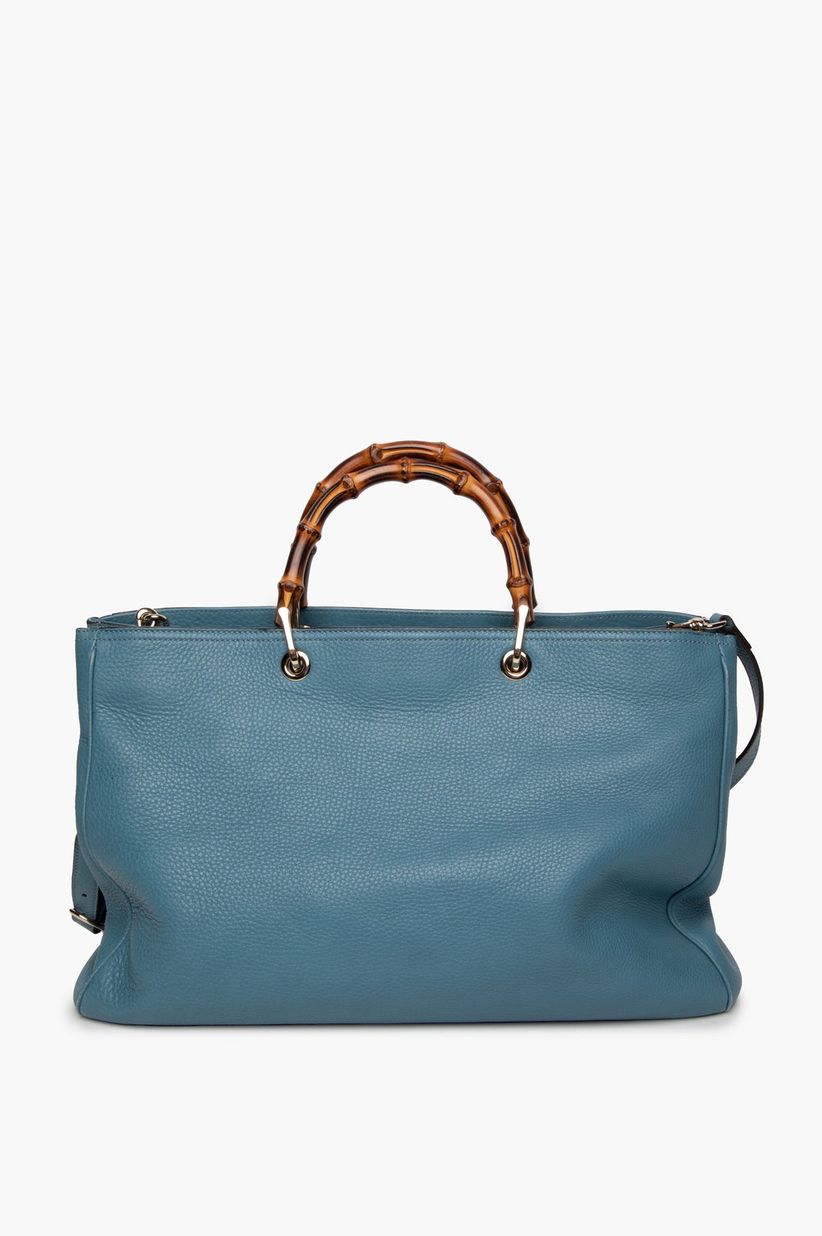 Gucci Blue Pebbled Leather Large Bamboo Shopper Tote