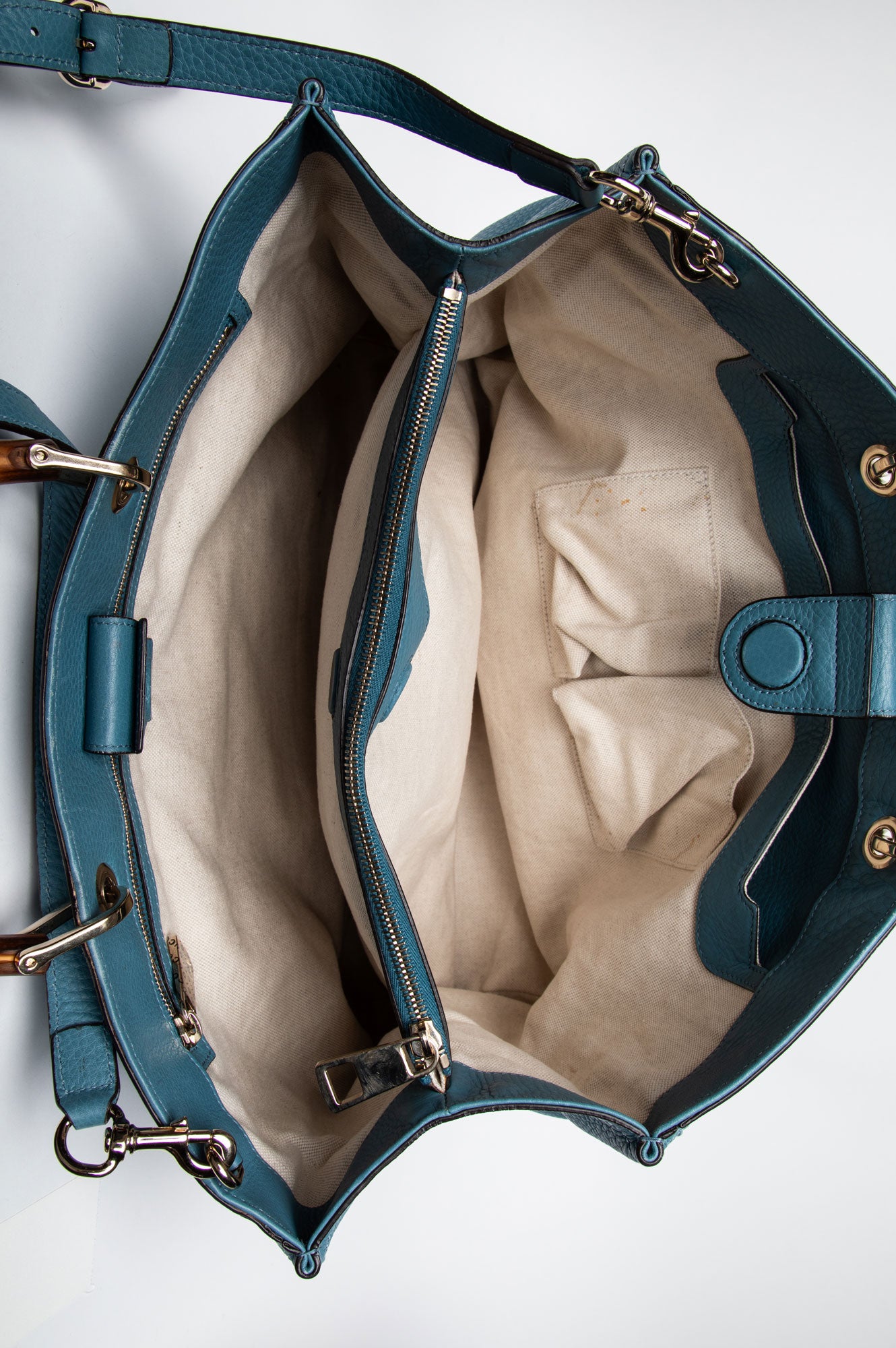 Gucci Blue Pebbled Leather Large Bamboo Shopper Tote