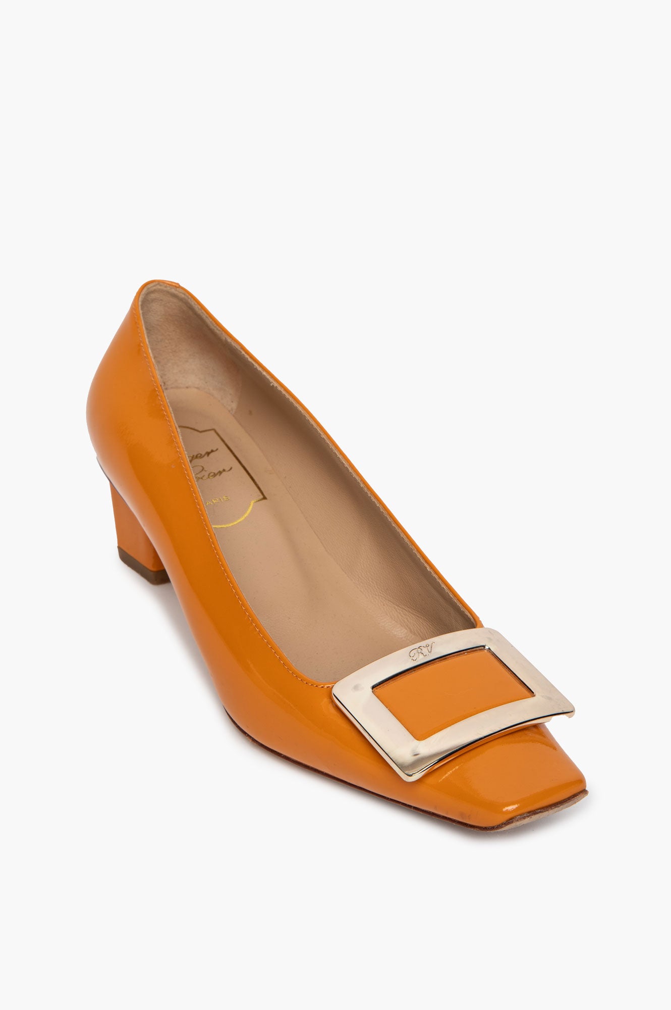 Roger Vivier Orange Patent Belle Vivier 45 Pumps Size 36.5