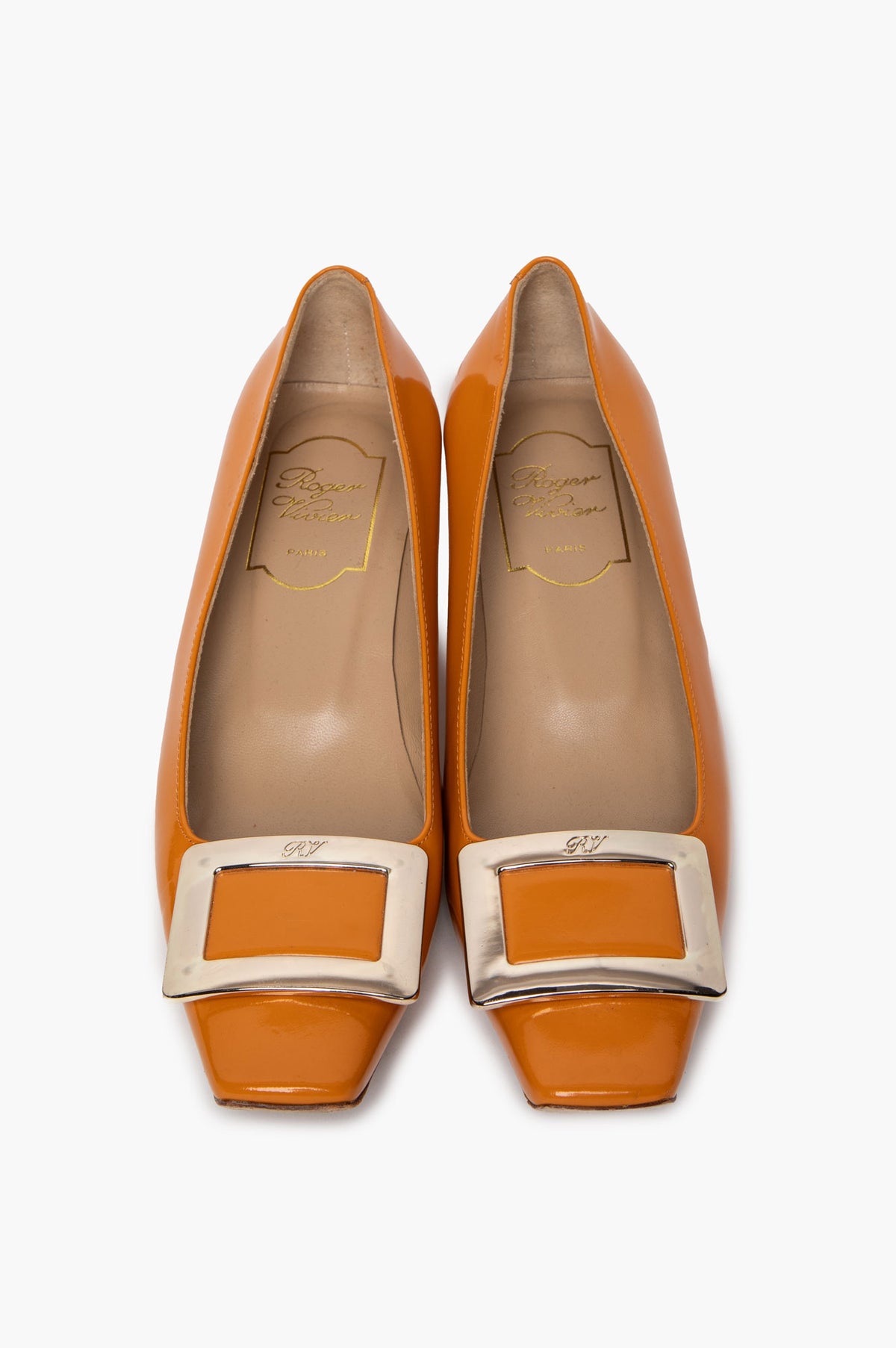 Roger Vivier Orange Patent Belle Vivier 45 Pumps Size 36.5