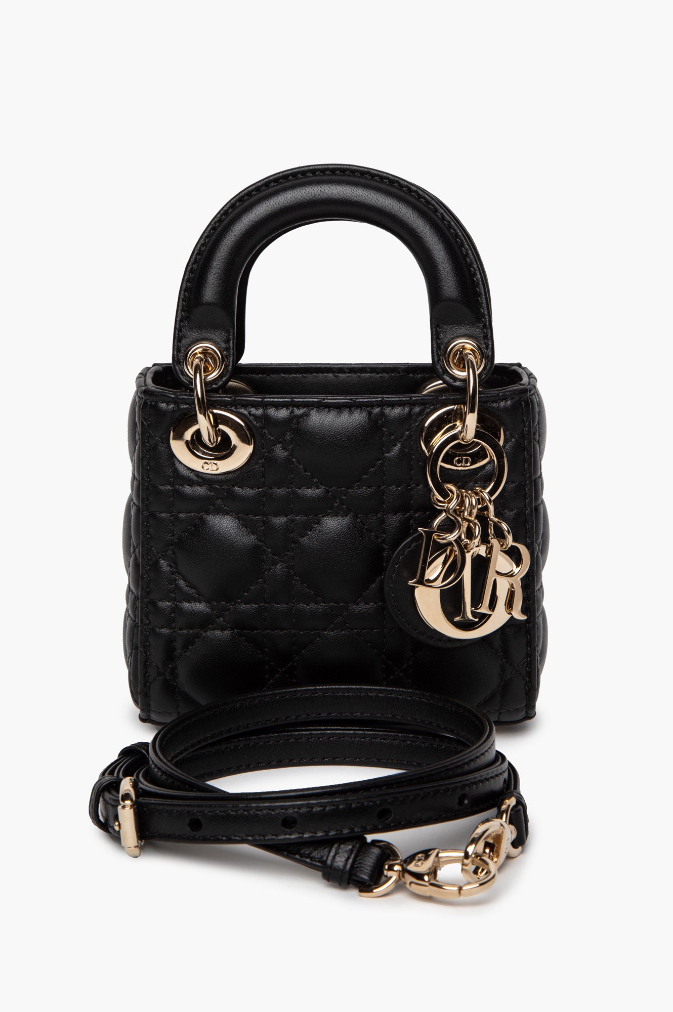 Christian Dior Black Cannage Lambskin Lady Dior Micro Bag