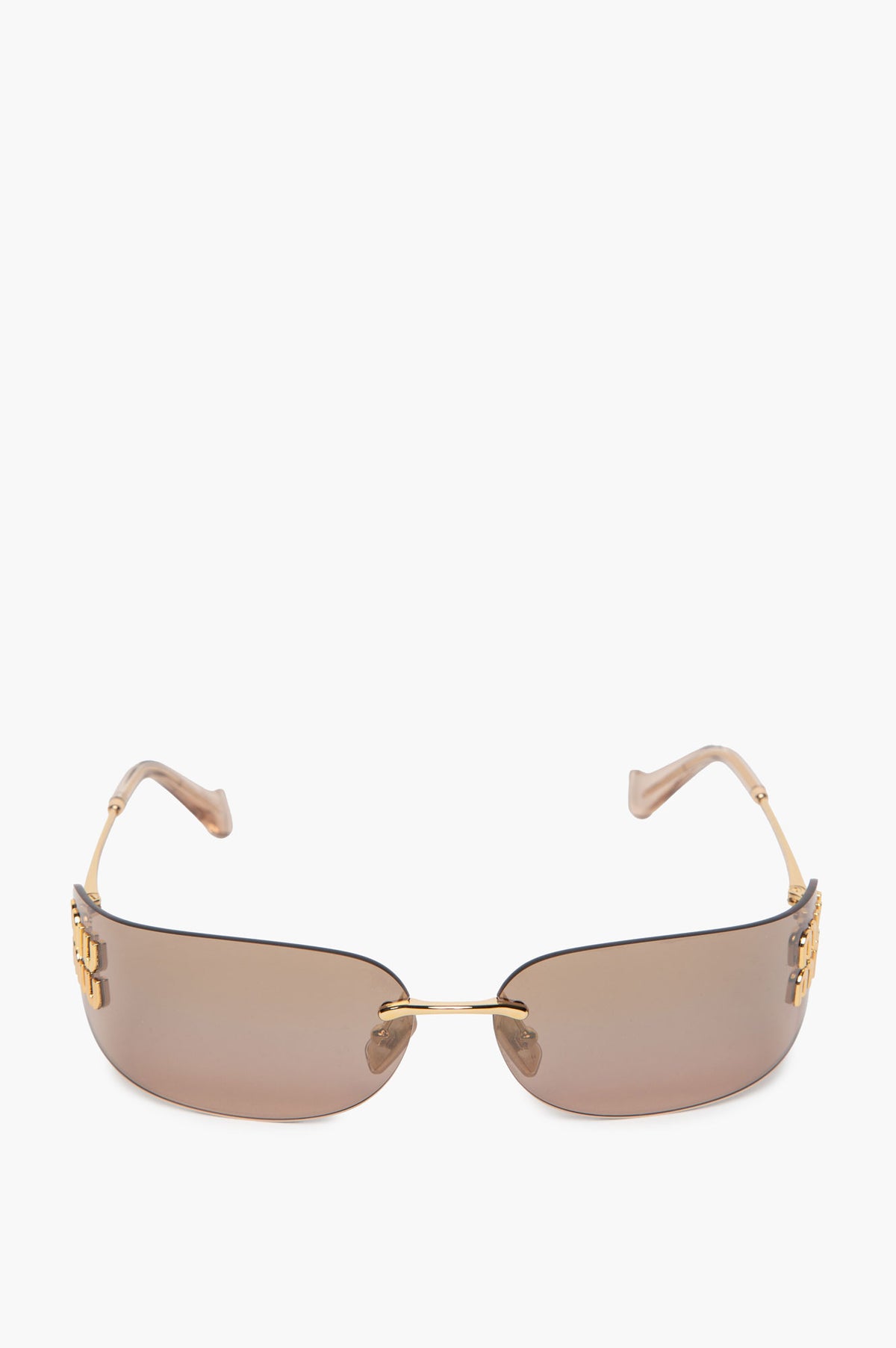 Miu Miu Gold Tone Rimless Wrap-Around MU A51S Sunglasses