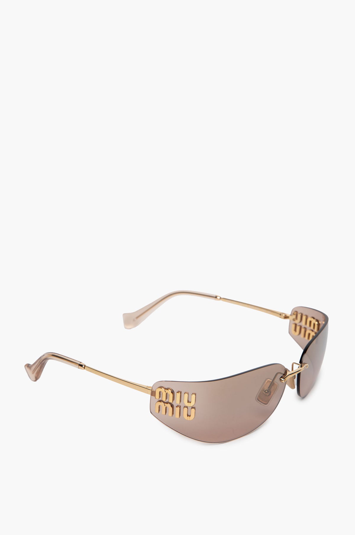 Miu Miu Gold Tone Rimless Wrap-Around MU A51S Sunglasses