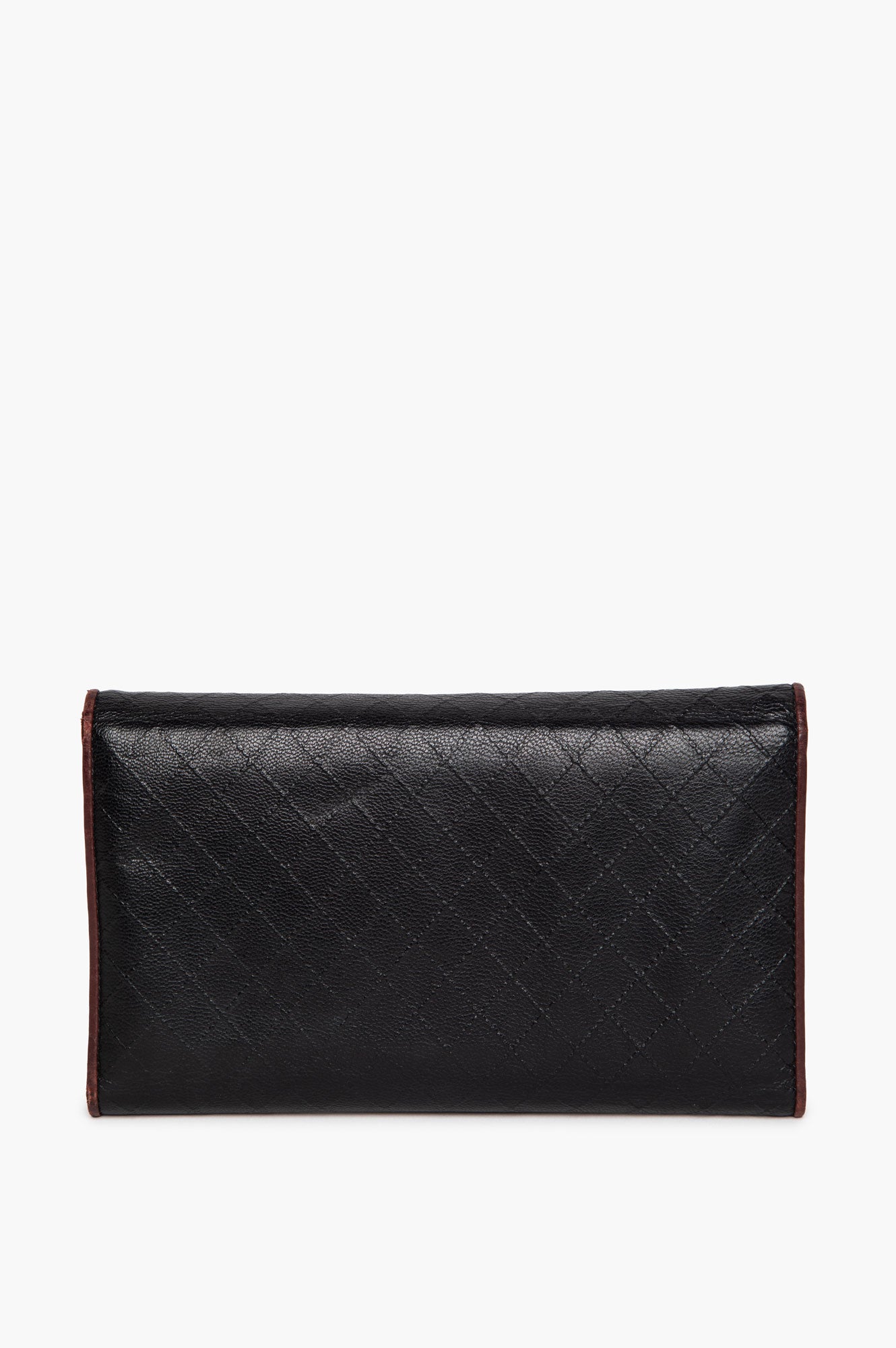 Chanel Black Diamond Stitch Burgundy Trim Flap Wallet