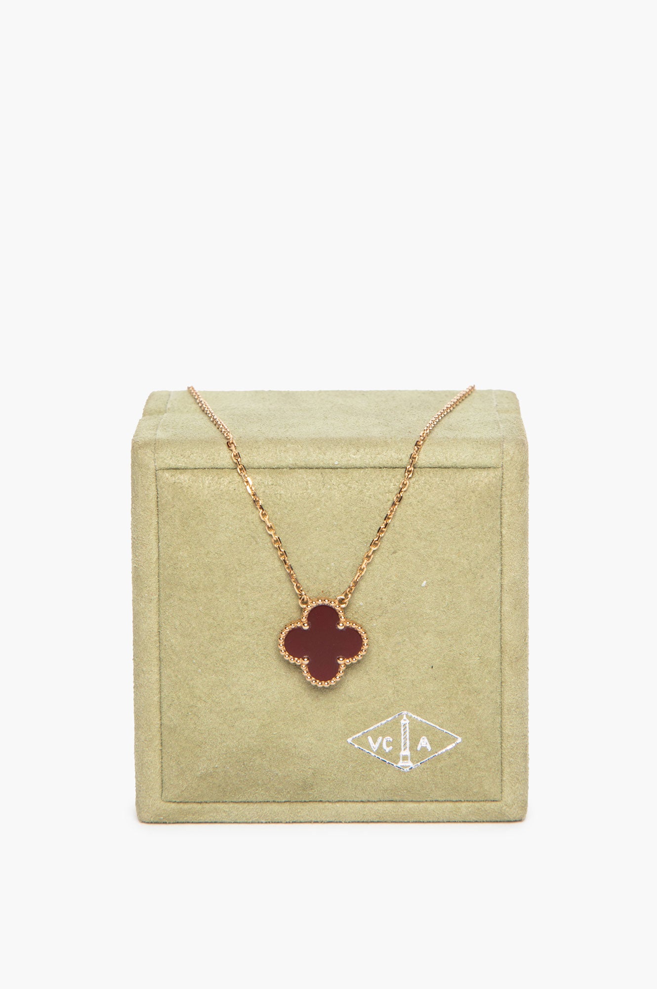 Van Cleef & Arpels 18k Gold Carnelian Vintage Alhambra Necklace