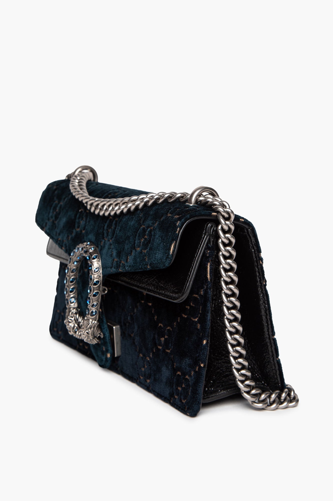 Gucci Dark Teal Velvet Crystal Embellished Small Dionysus Bag