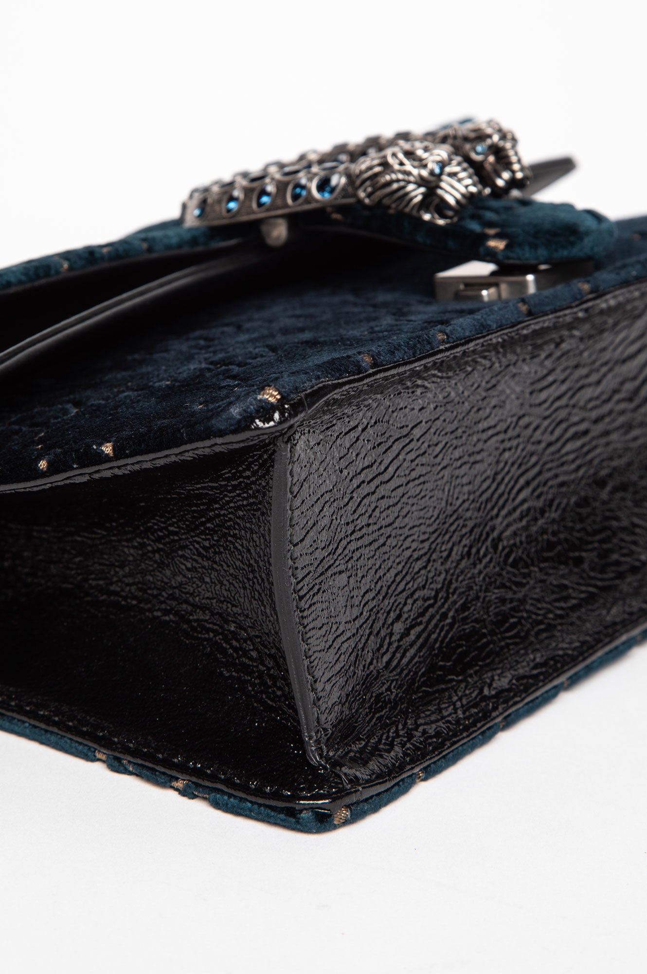 Gucci Dark Teal Velvet Crystal Embellished Small Dionysus Bag
