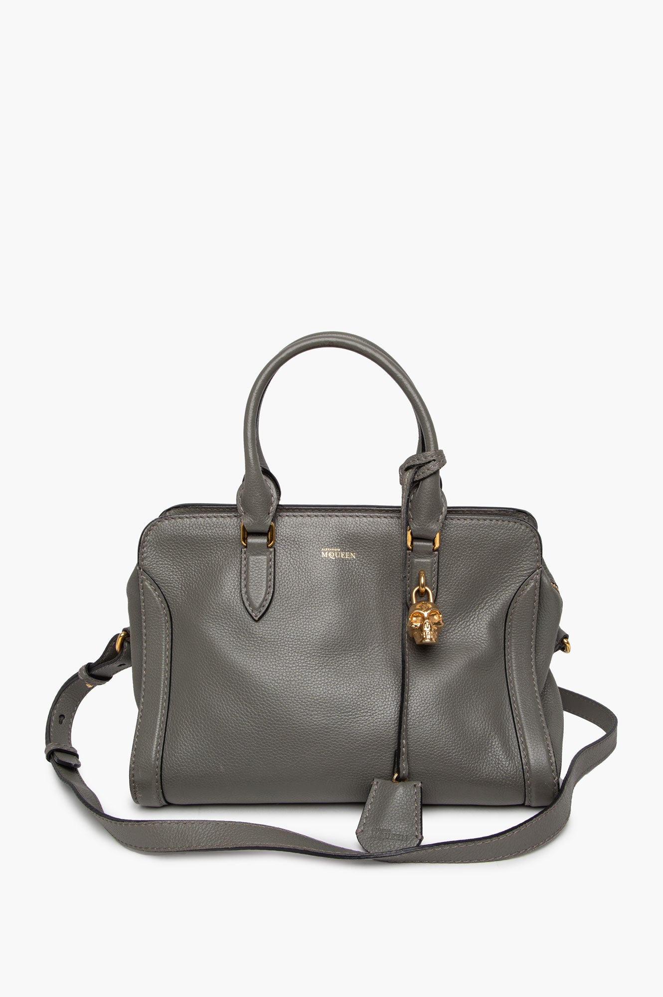 Alexander McQueen Grey Pebbled Skull Padlock Bag