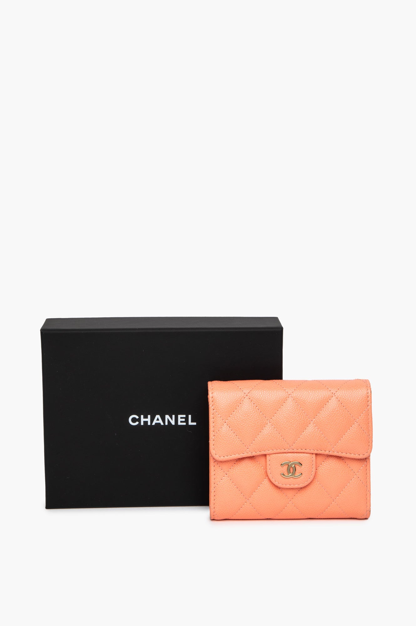 Chanel Coral Caviar CC Quilted Trifold Wallet