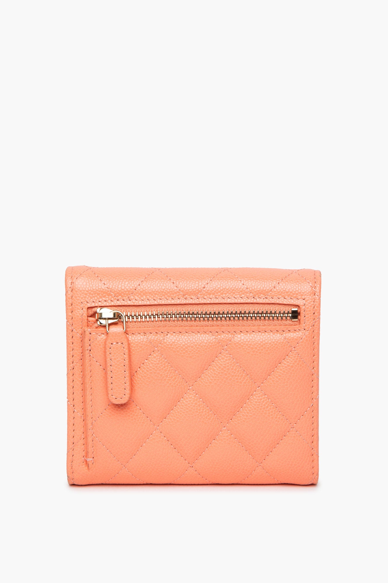 Chanel Coral Caviar CC Quilted Trifold Wallet