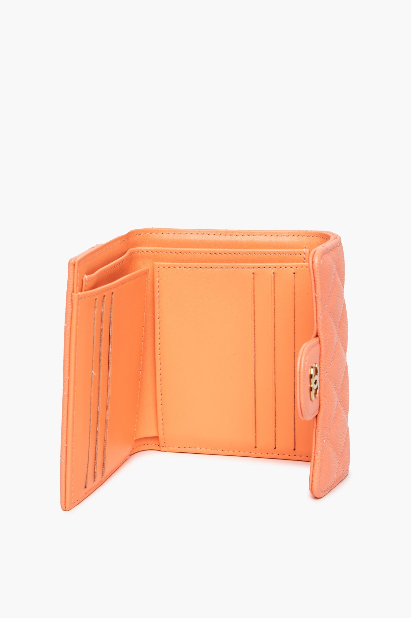 Chanel Coral Caviar CC Quilted Trifold Wallet