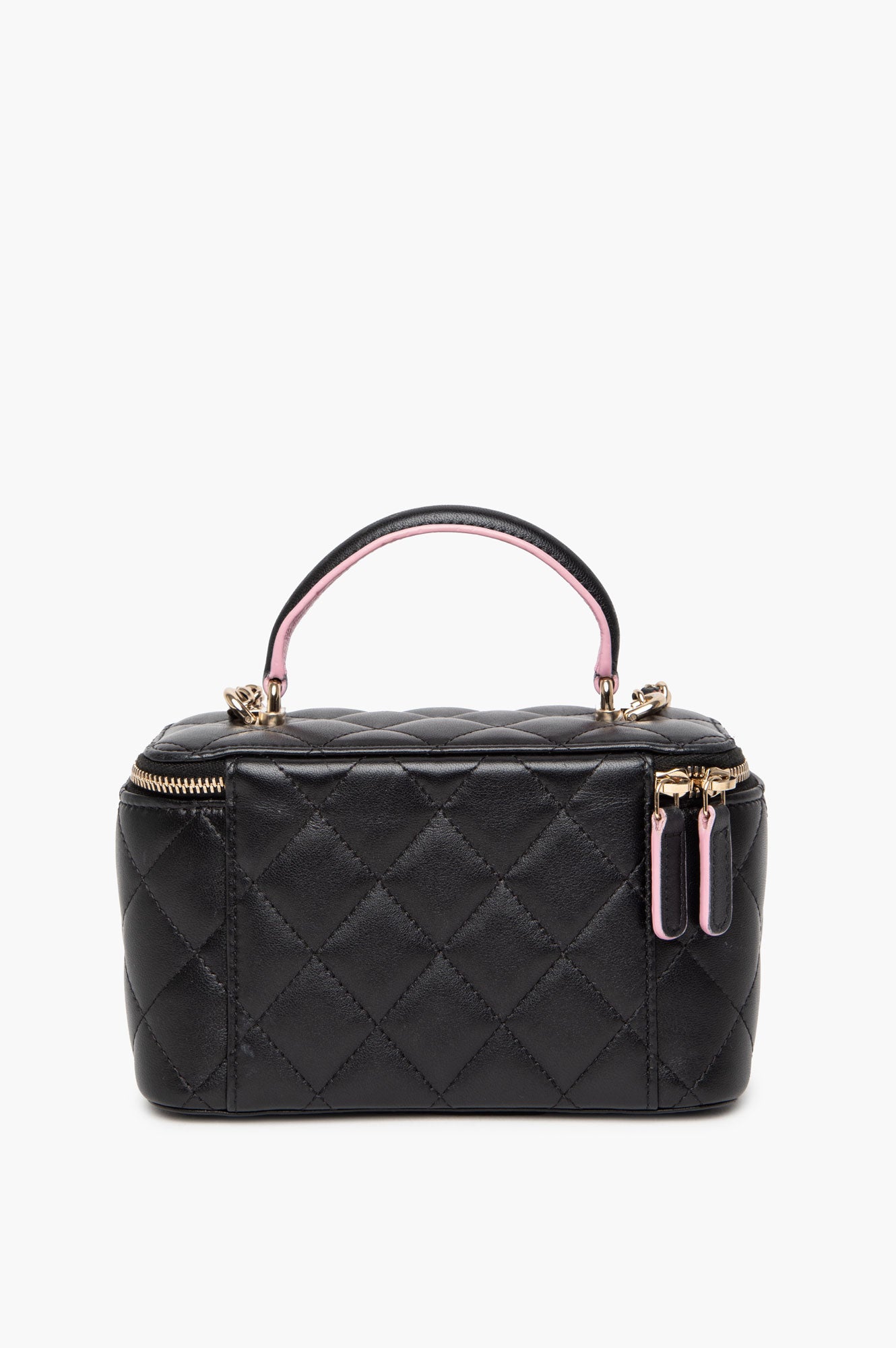 Chanel Black Lambskin Quilted Top Handle Vanity Case with Chain