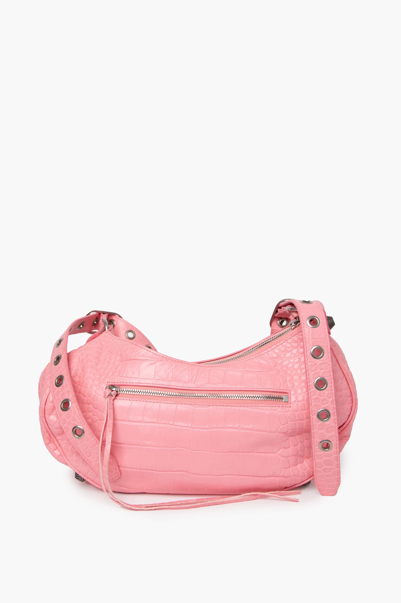 Balenciaga Le Cagole Small Pink Crocodile Embolished City Bag