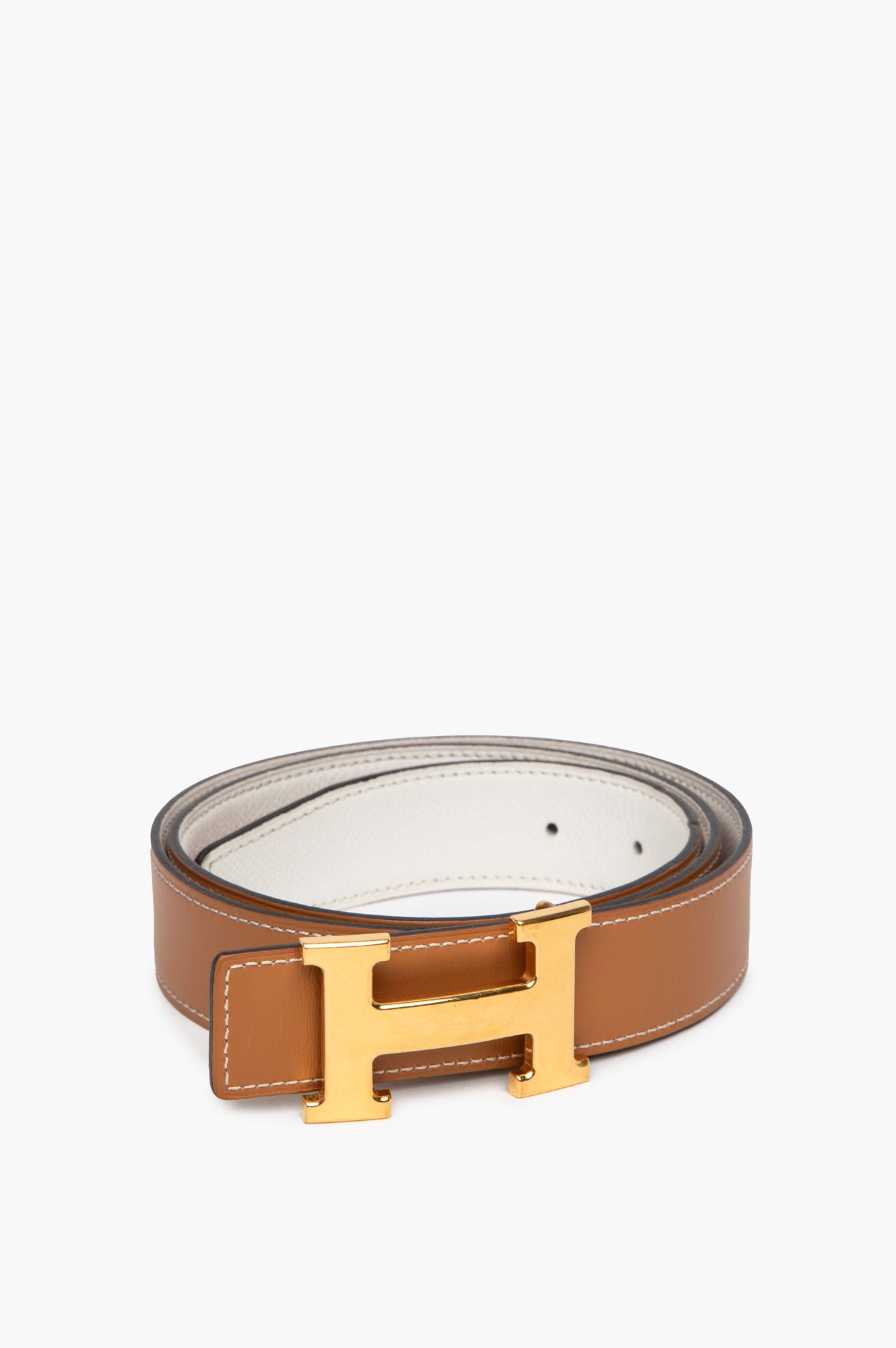 Hermes Reversible 32mm H Gold Buckle Belt Size 85