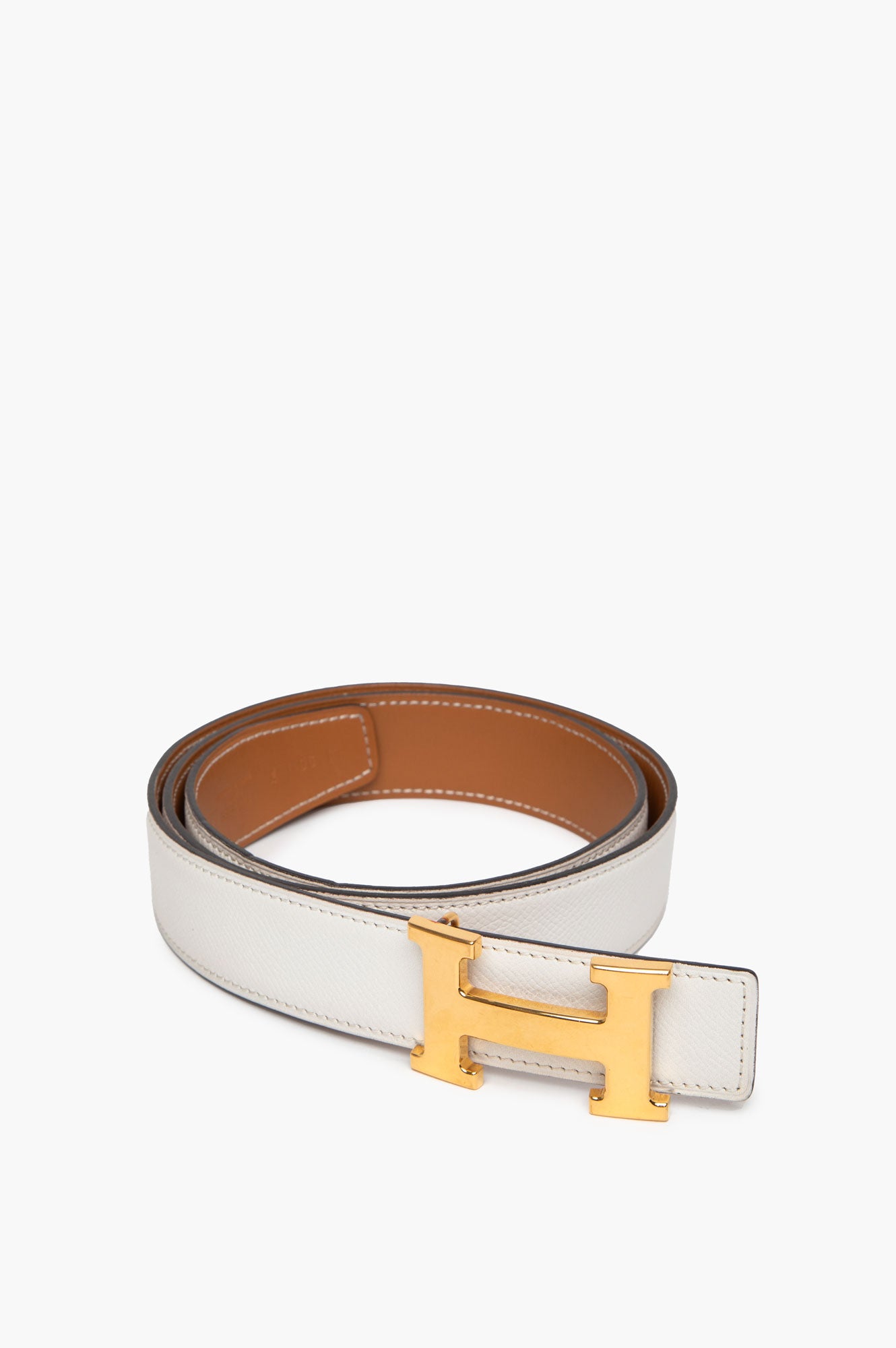 Hermes Reversible 32mm H Gold Buckle Belt Size 85