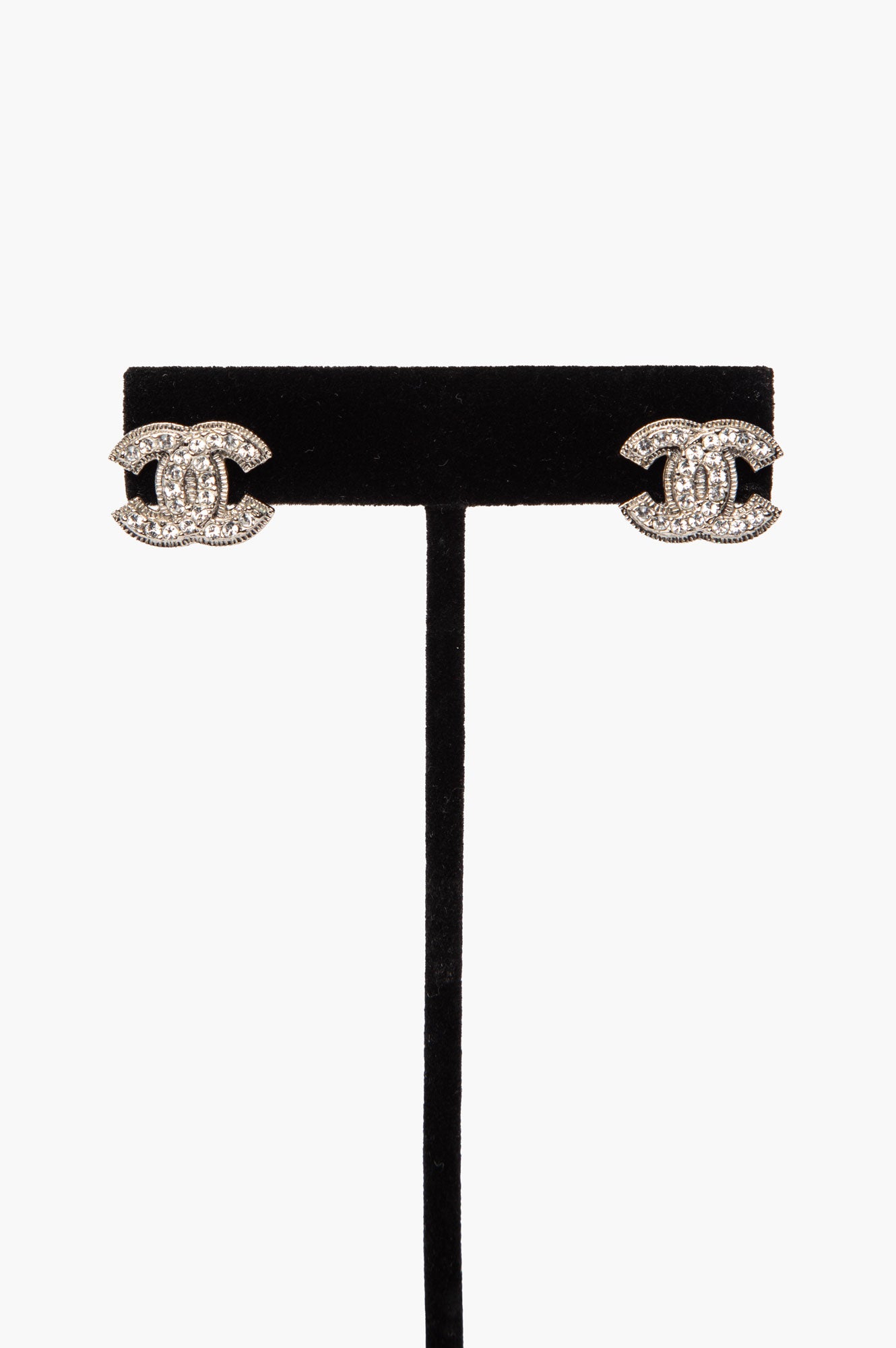 Chanel A/W12 Silvertone Crystal CC Logo Stud Earrings