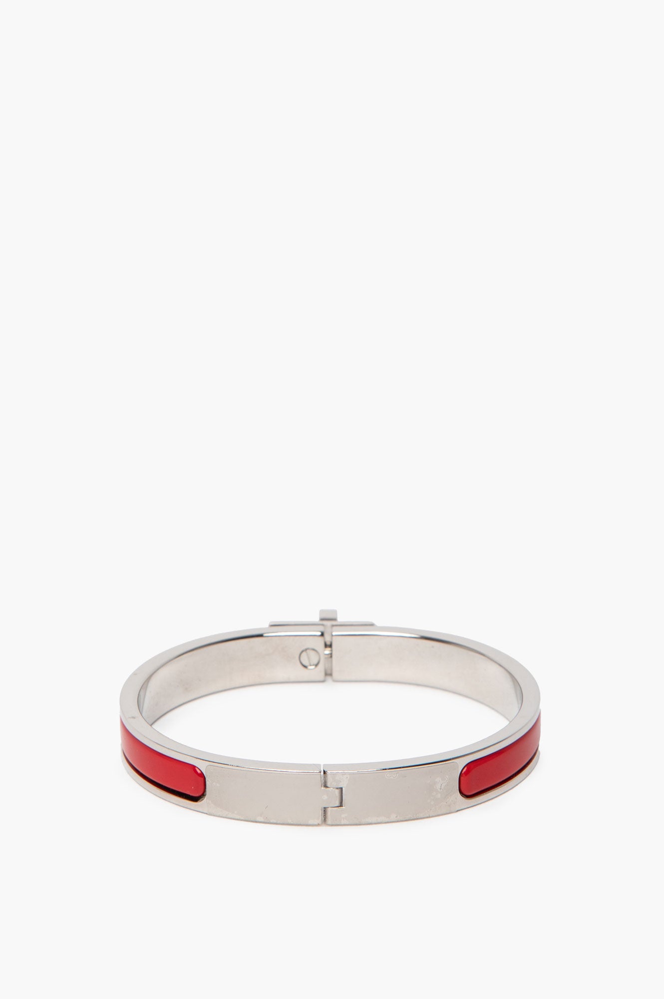 Hermès Silver/Rouge Amrarante Mini Clic Kelly Bracelet