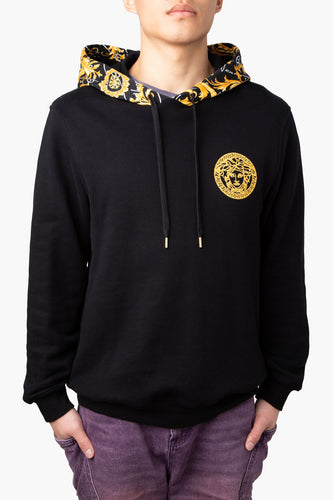 Versace Men’s Black & Barocco Medusa Embroidery Hooded Sweater