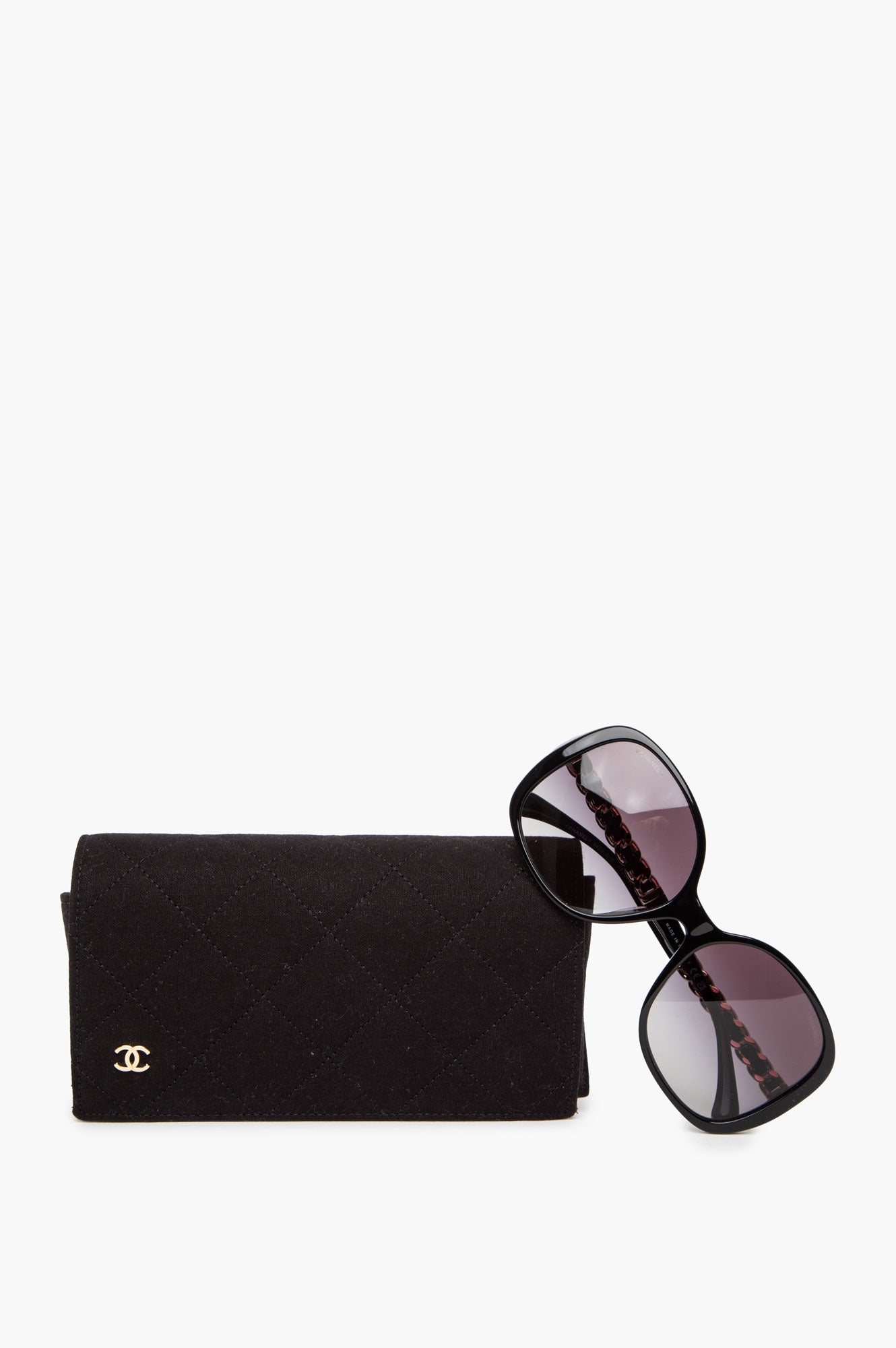 Chanel Black Gold Metal Chain CC Logo Sunglasses