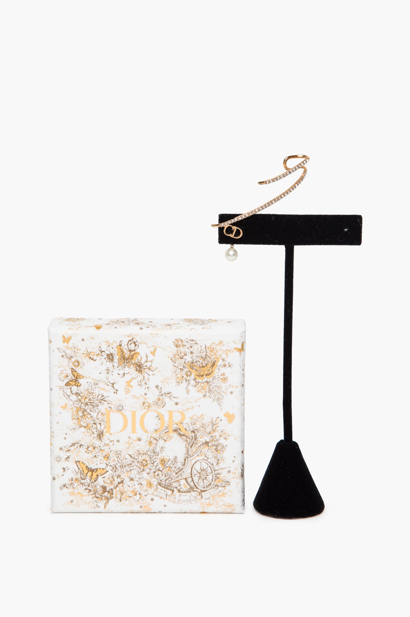 Christian Dior Gold Plated Faux Pearl Crystal Ear Cuff